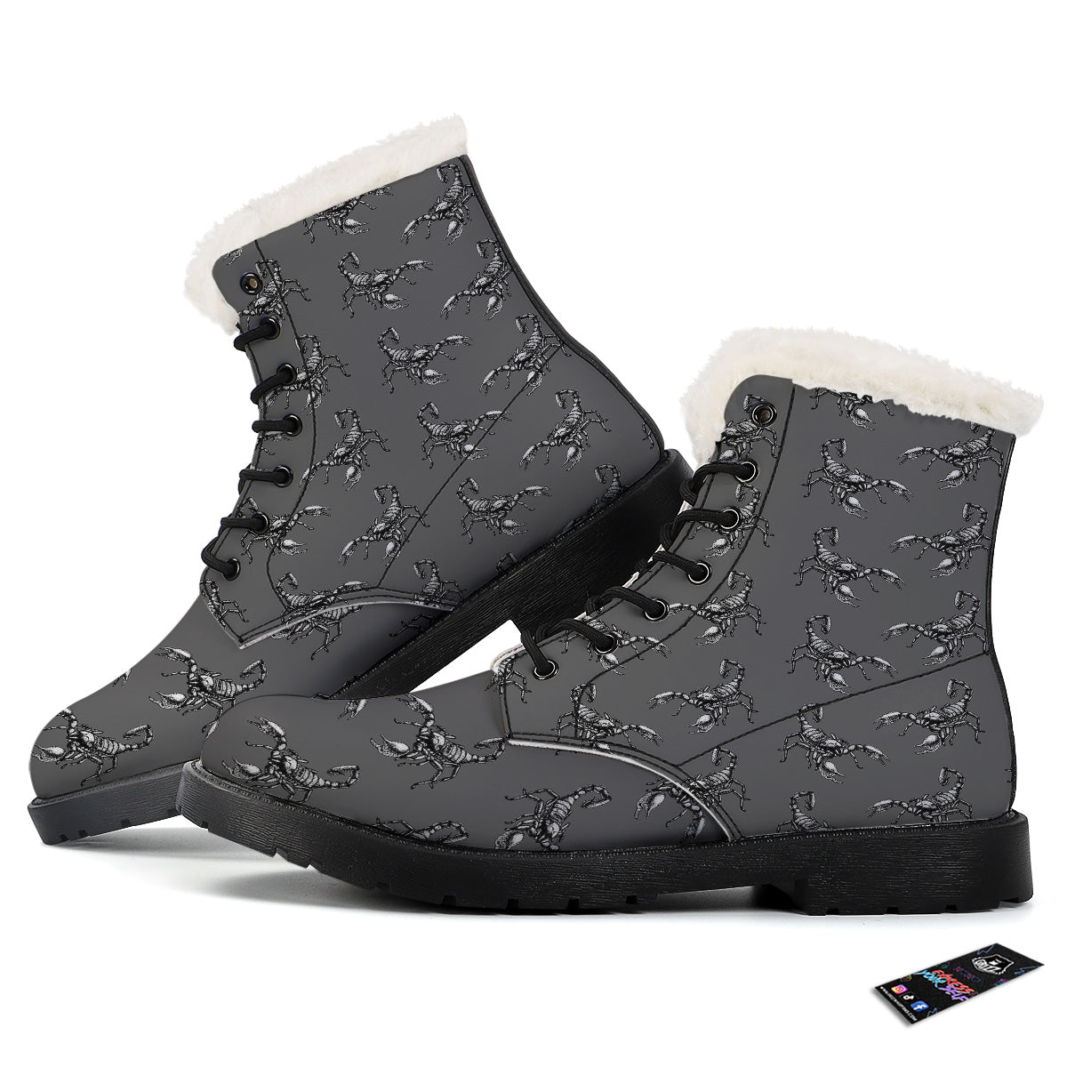 Grey Hand Drawn Scorpion Print Pattern Winter Boots-grizzshop