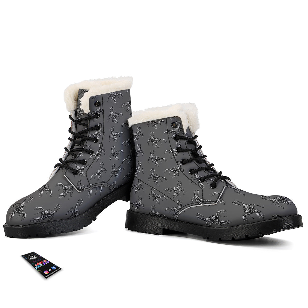 Grey Hand Drawn Scorpion Print Pattern Winter Boots-grizzshop