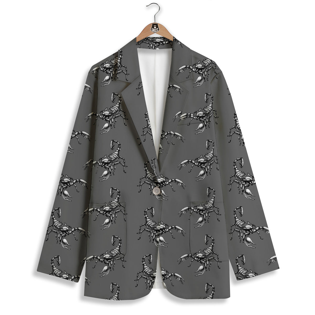 Grey Hand Drawn Scorpion Print Pattern Women's Blazer-grizzshop