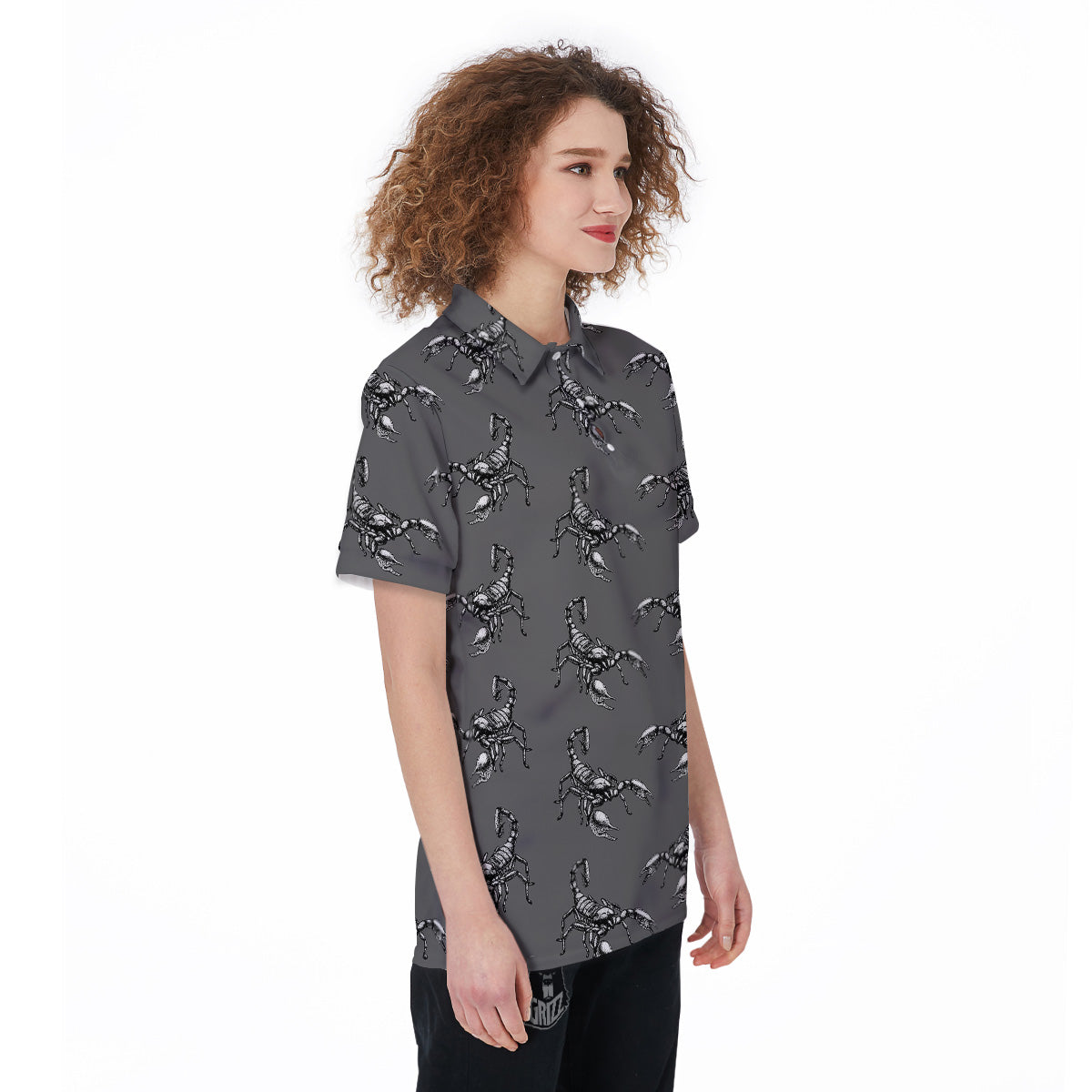 Grey Hand Drawn Scorpion Print Pattern Women's Golf Shirts-grizzshop