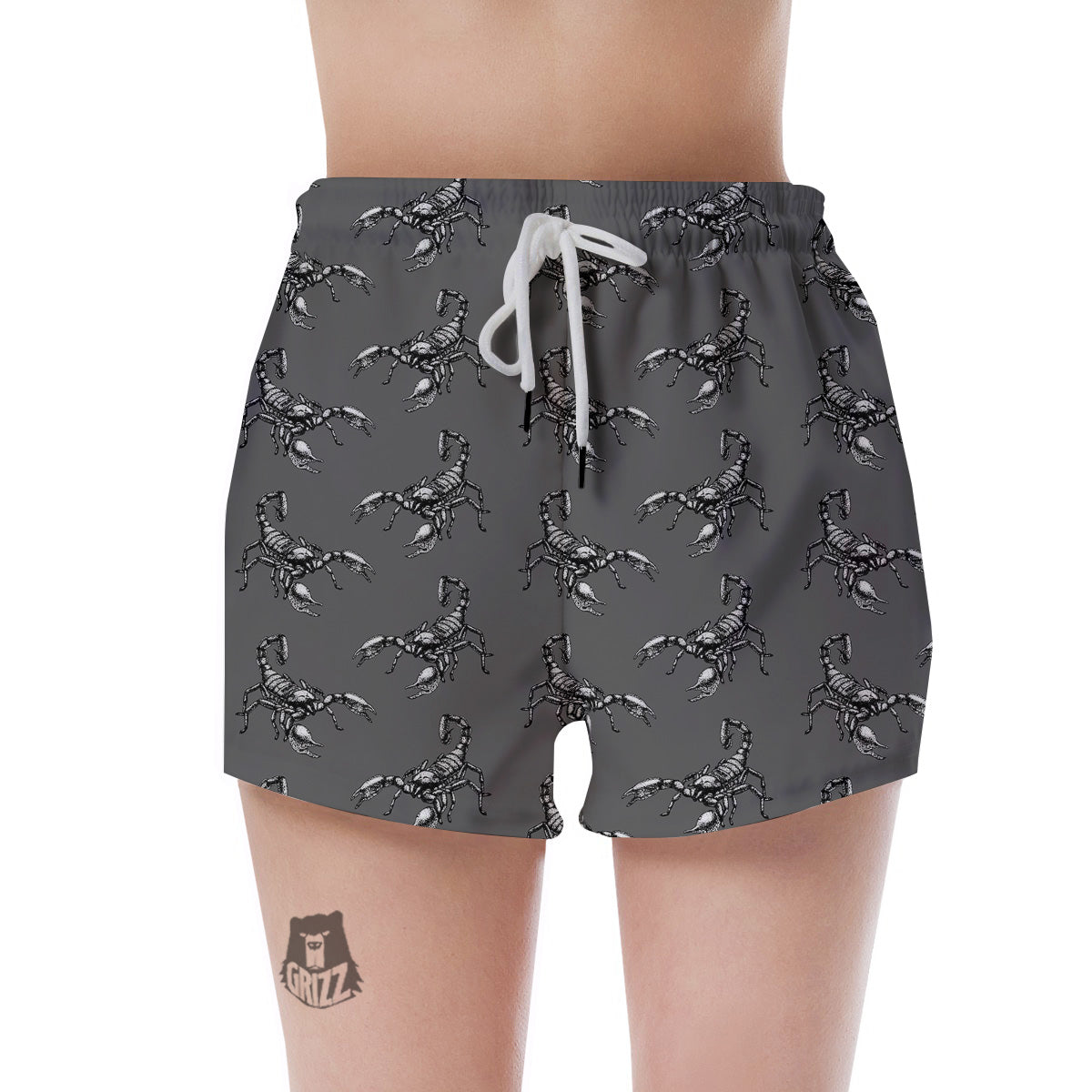 Grey Hand Drawn Scorpion Print Pattern Women's Shorts-grizzshop