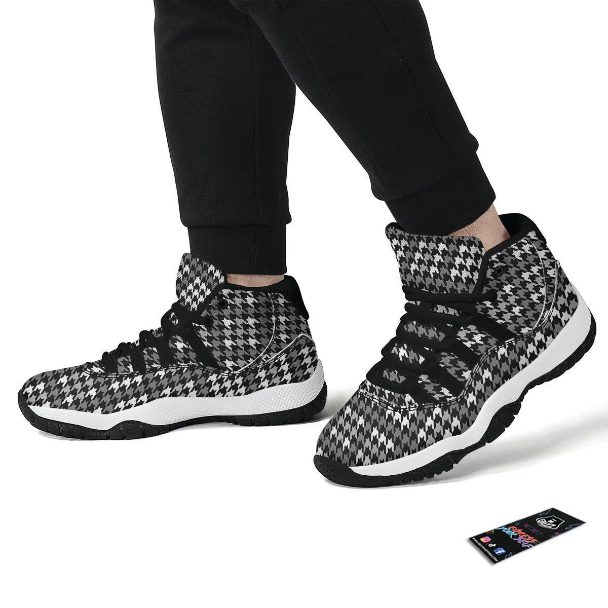 Grey Houndstooth Black Bball Shoes-grizzshop