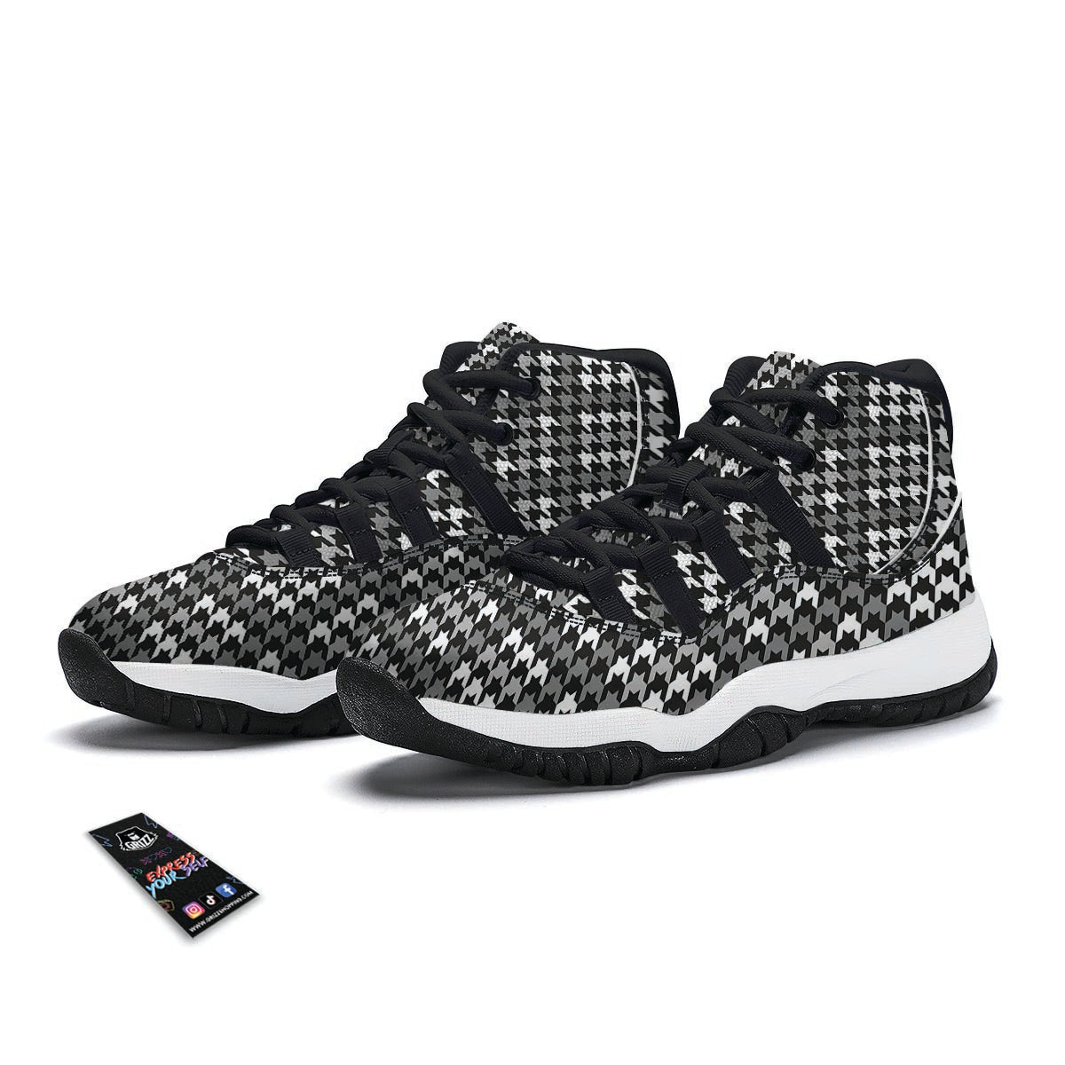 Grey Houndstooth Black Bball Shoes-grizzshop
