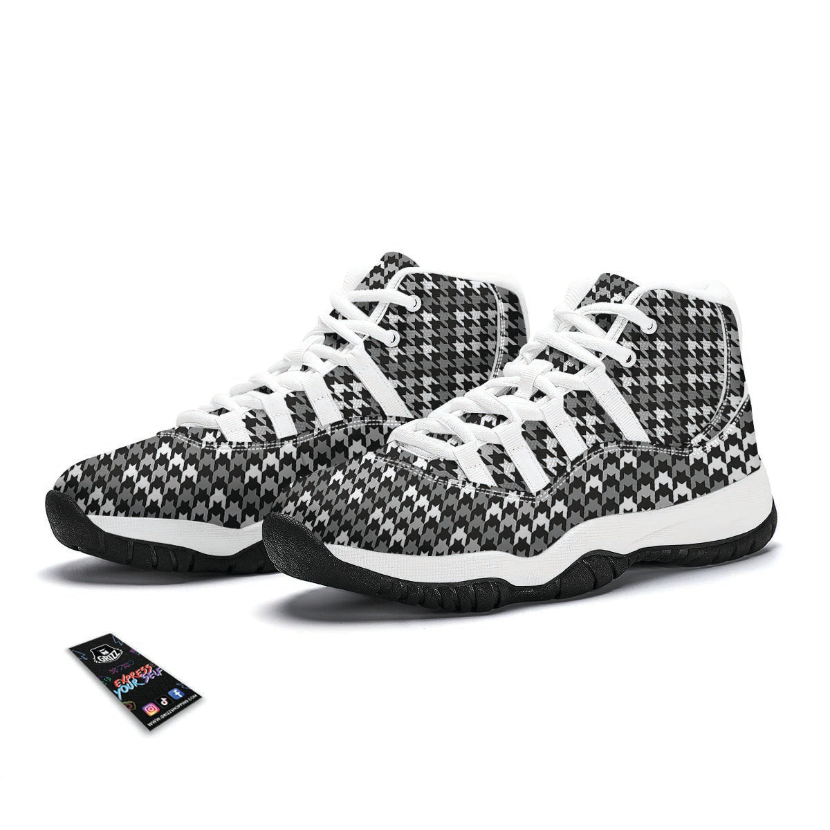 Grey Houndstooth White Bball Shoes-grizzshop