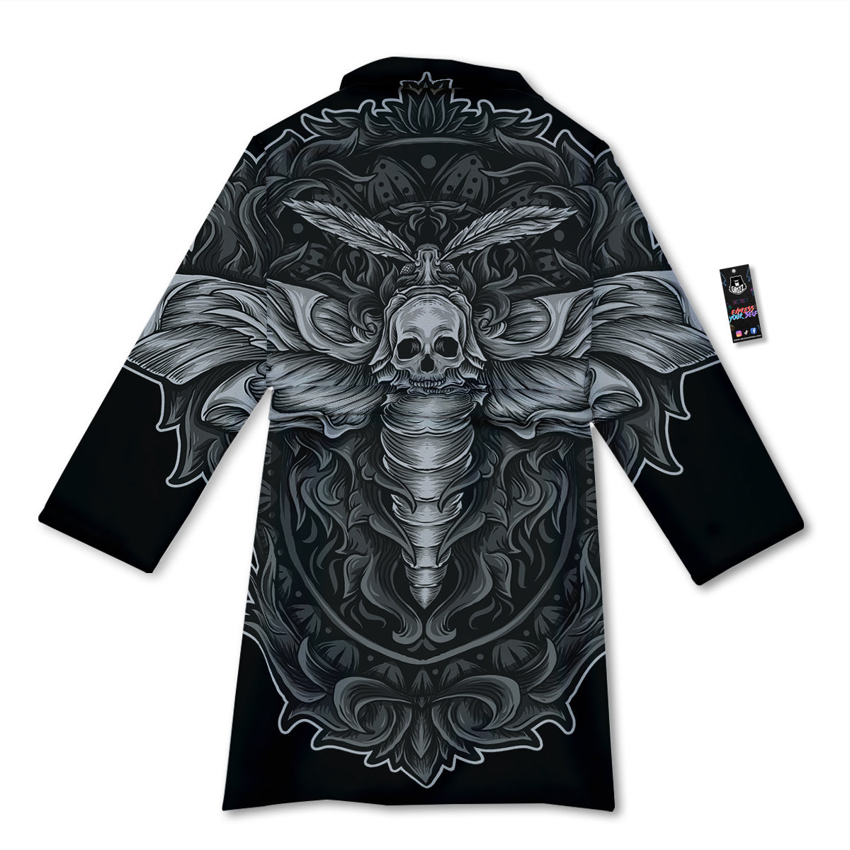 Grey Moth Skull Print Bathrobe-grizzshop