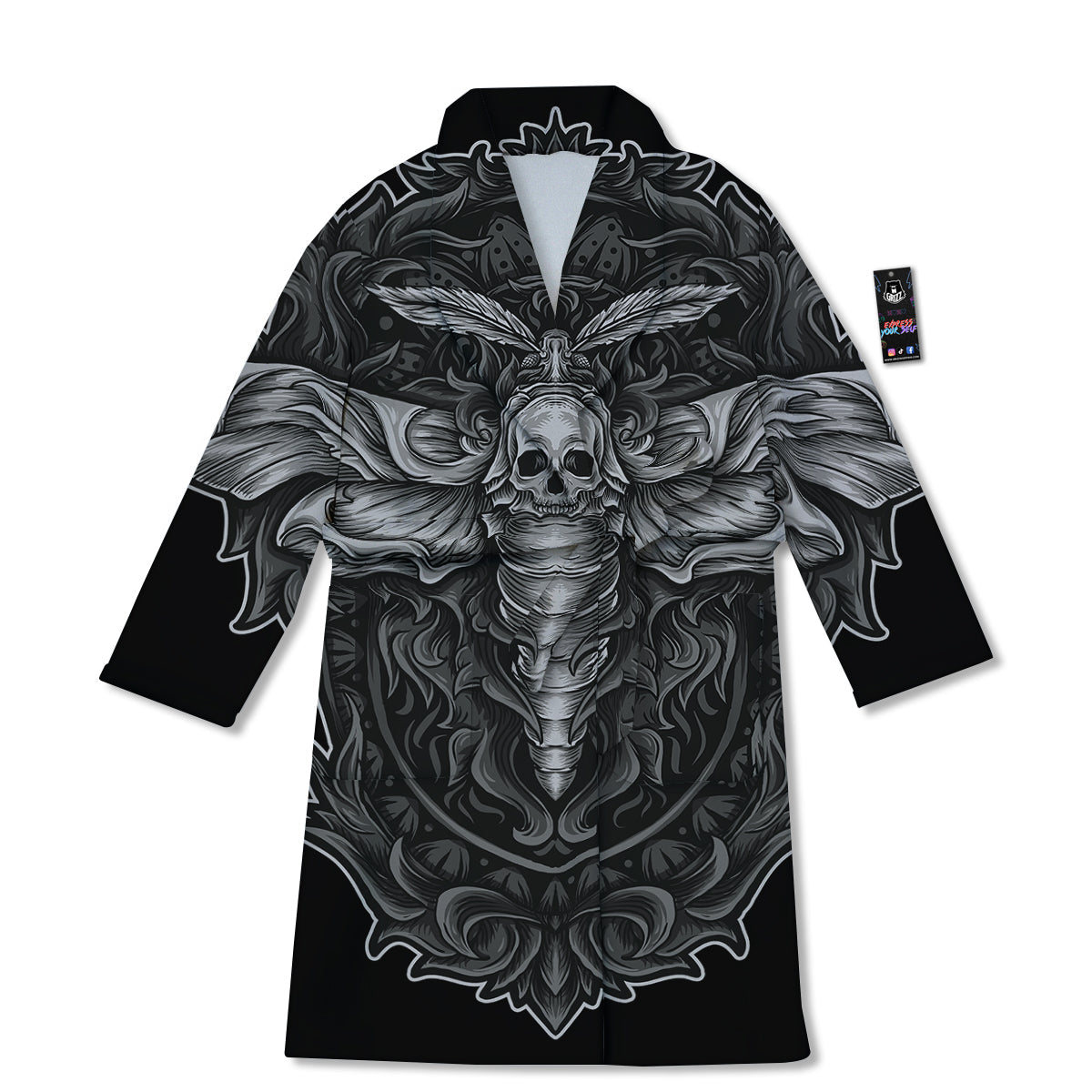 Grey Moth Skull Print Bathrobe-grizzshop