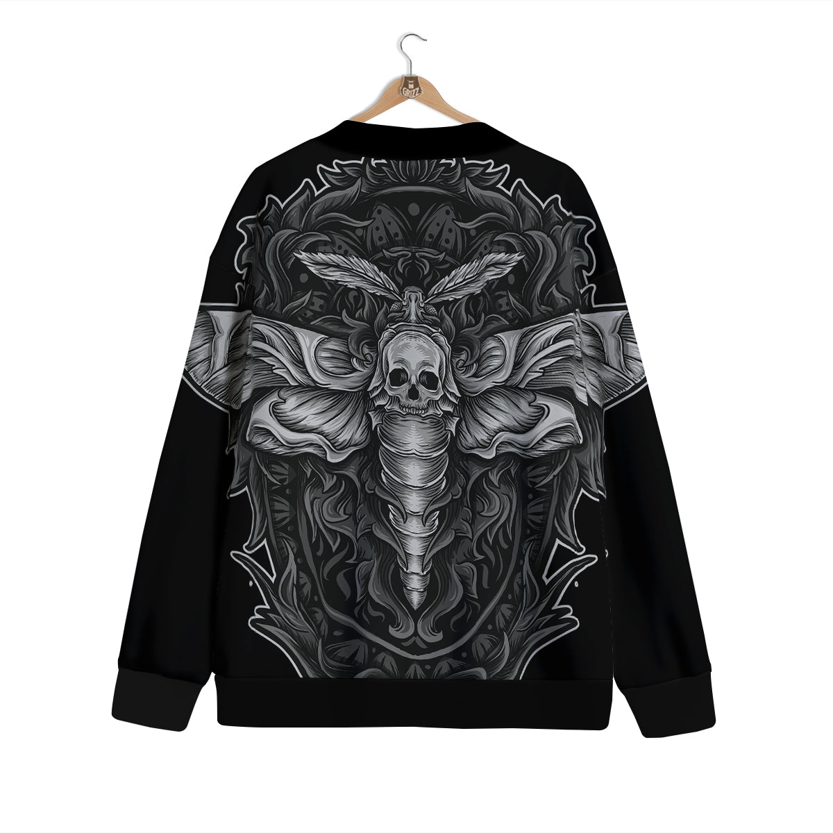 Grey Moth Skull Print Cardigan-grizzshop