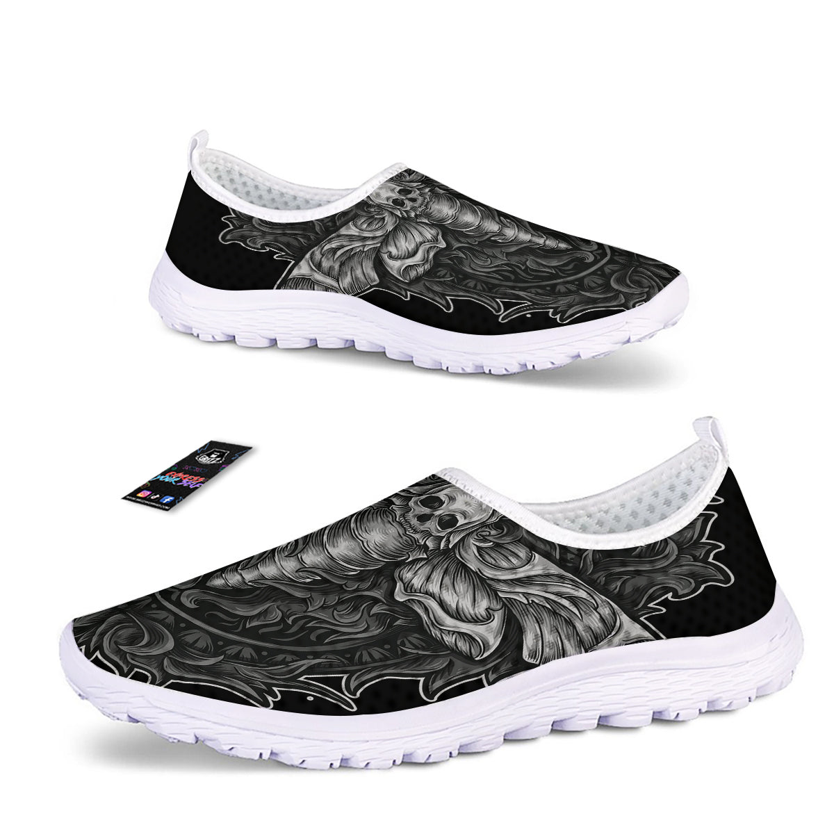 Grey Moth Skull Print Nurse Shoes-grizzshop