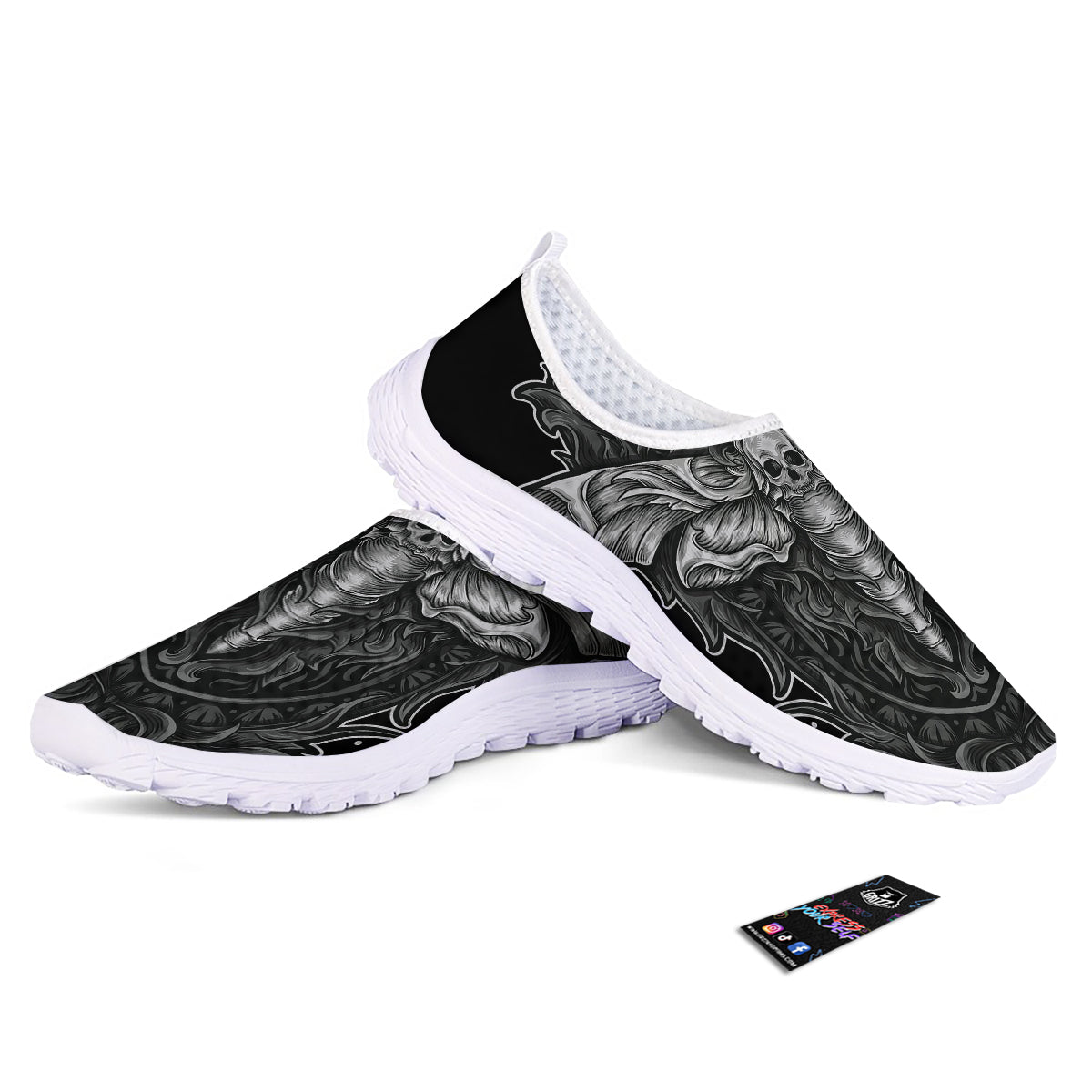 Grey Moth Skull Print Nurse Shoes-grizzshop