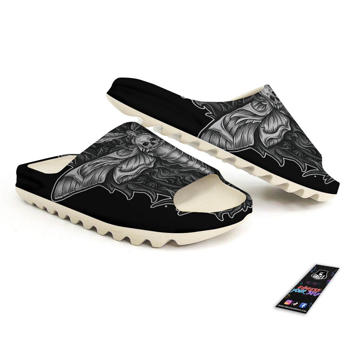 Grey Moth Skull Print Sandals-grizzshop