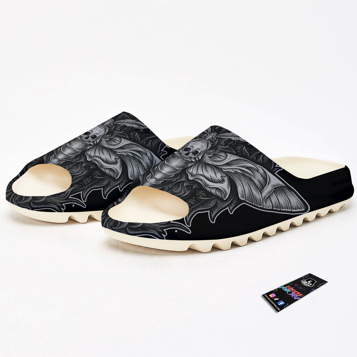 Grey Moth Skull Print Sandals-grizzshop