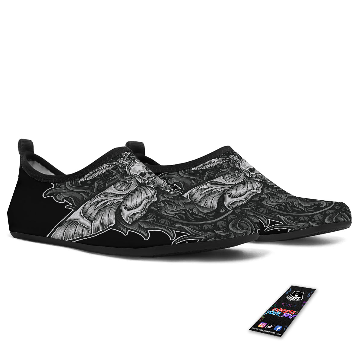 Grey Moth Skull Print Water Shoes-grizzshop