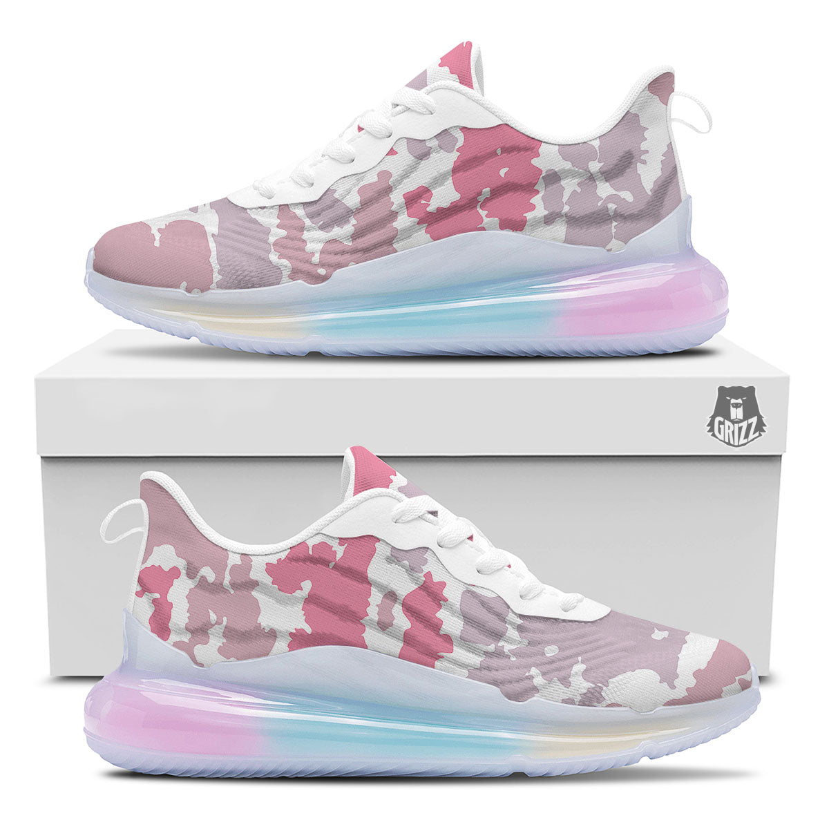 Grey Pink And White Camo Print Running Sneakers-grizzshop