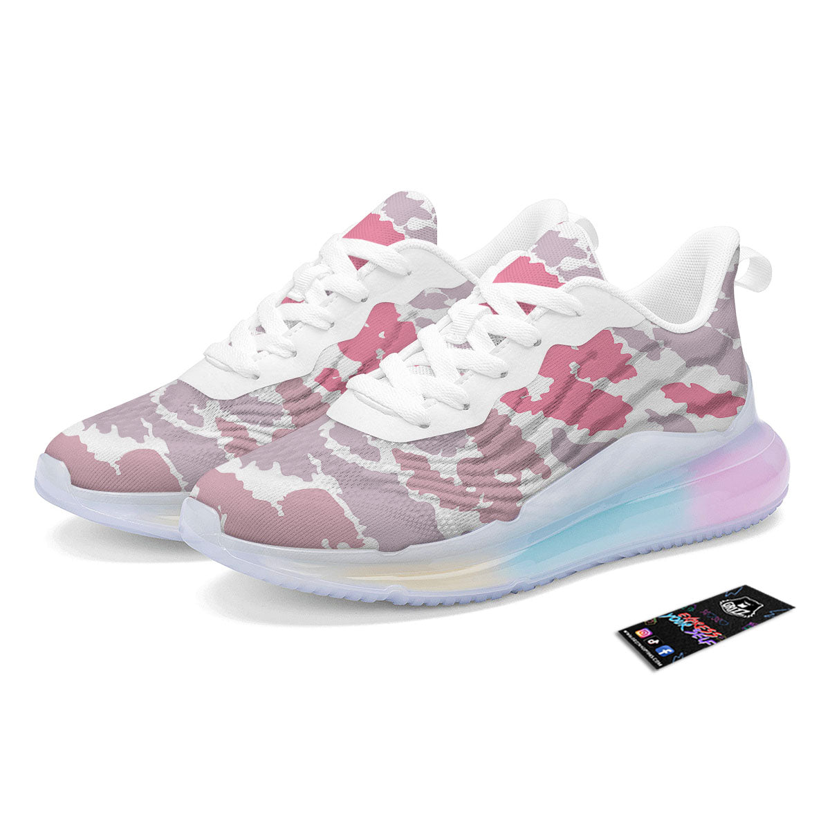 Grey Pink And White Camo Print Running Sneakers-grizzshop