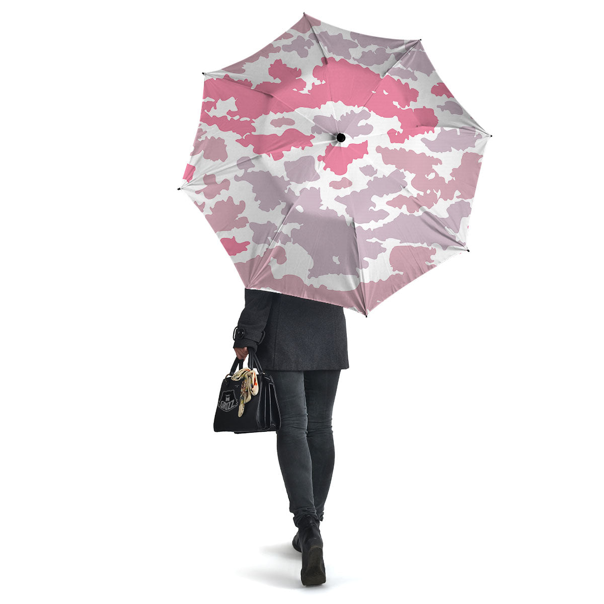 Grey Pink And White Camo Print Umbrella-grizzshop