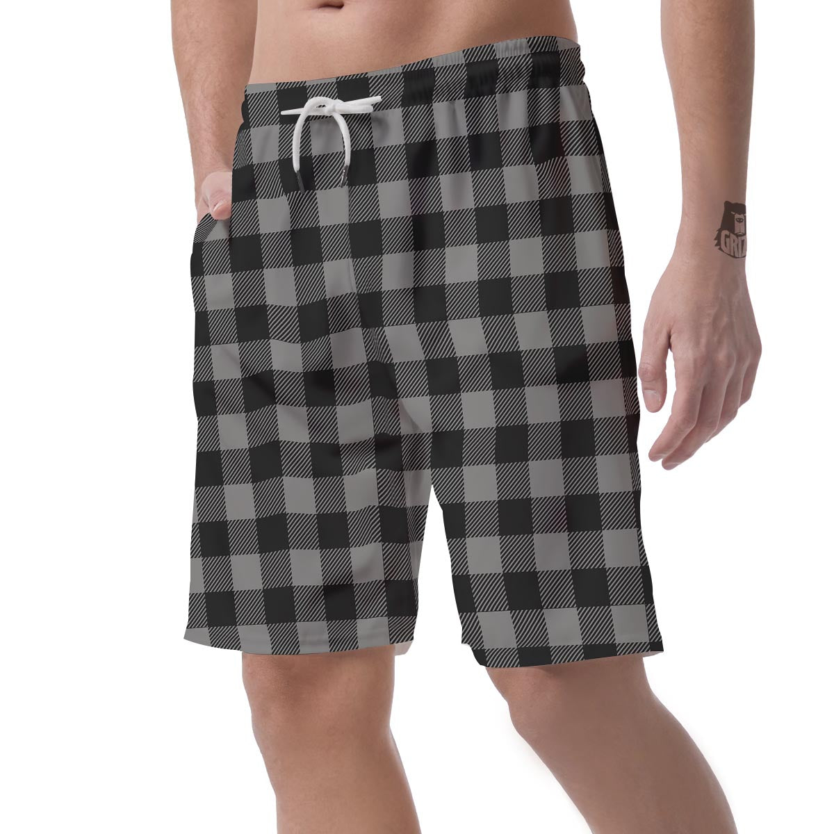 Grey Plaid Men's Shorts-grizzshop