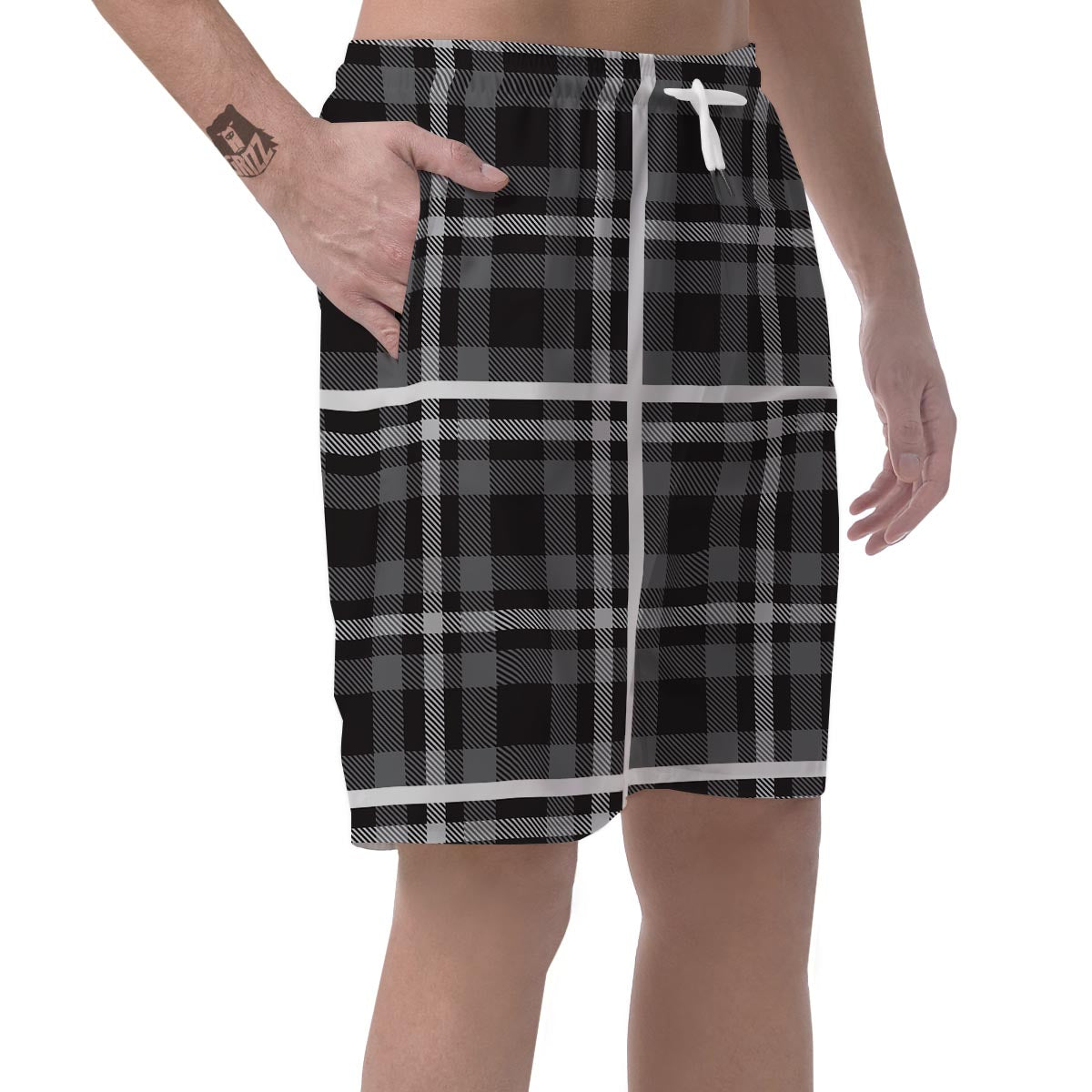 Grey Plaid Tartan Men's Shorts-grizzshop