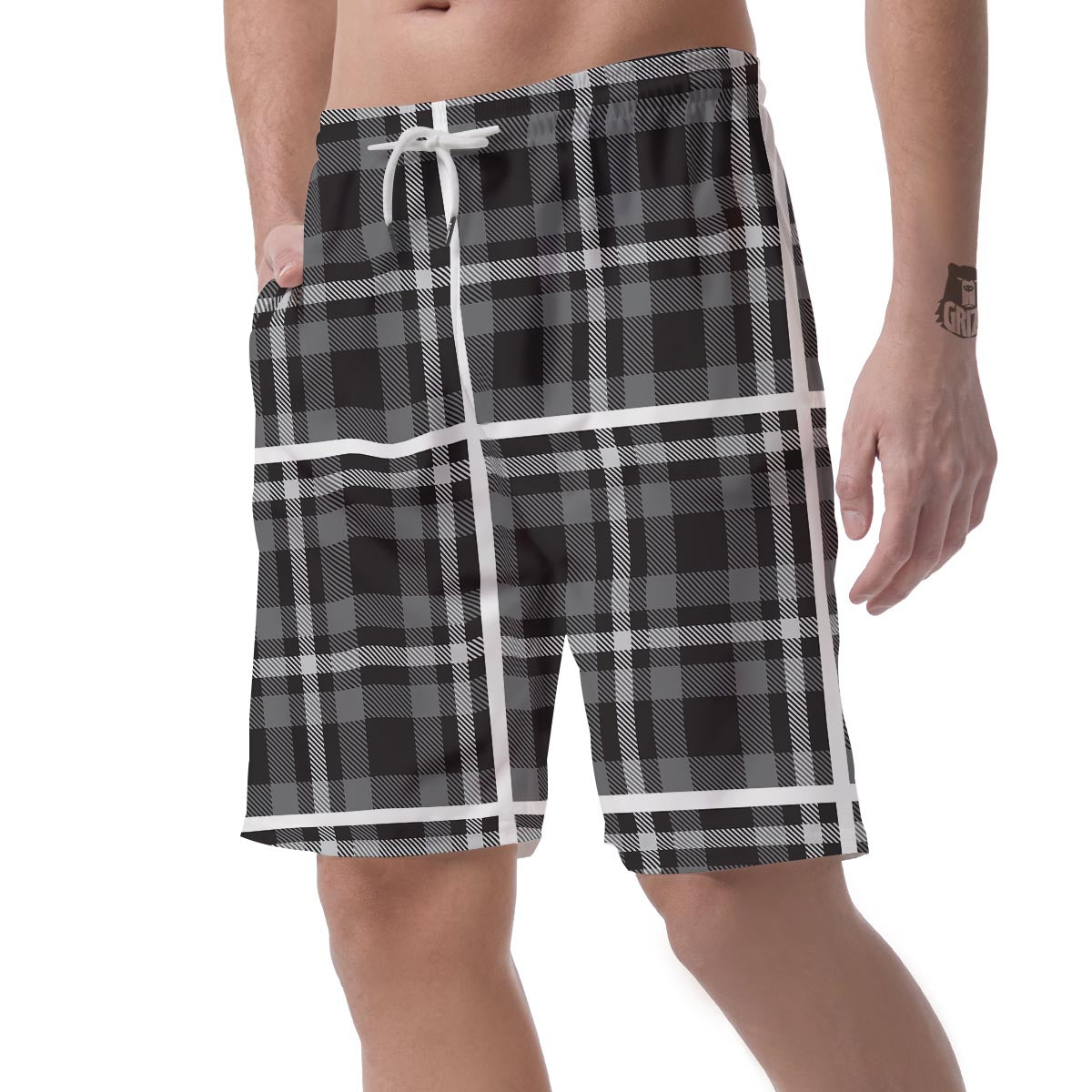 Grey Plaid Tartan Men's Shorts-grizzshop