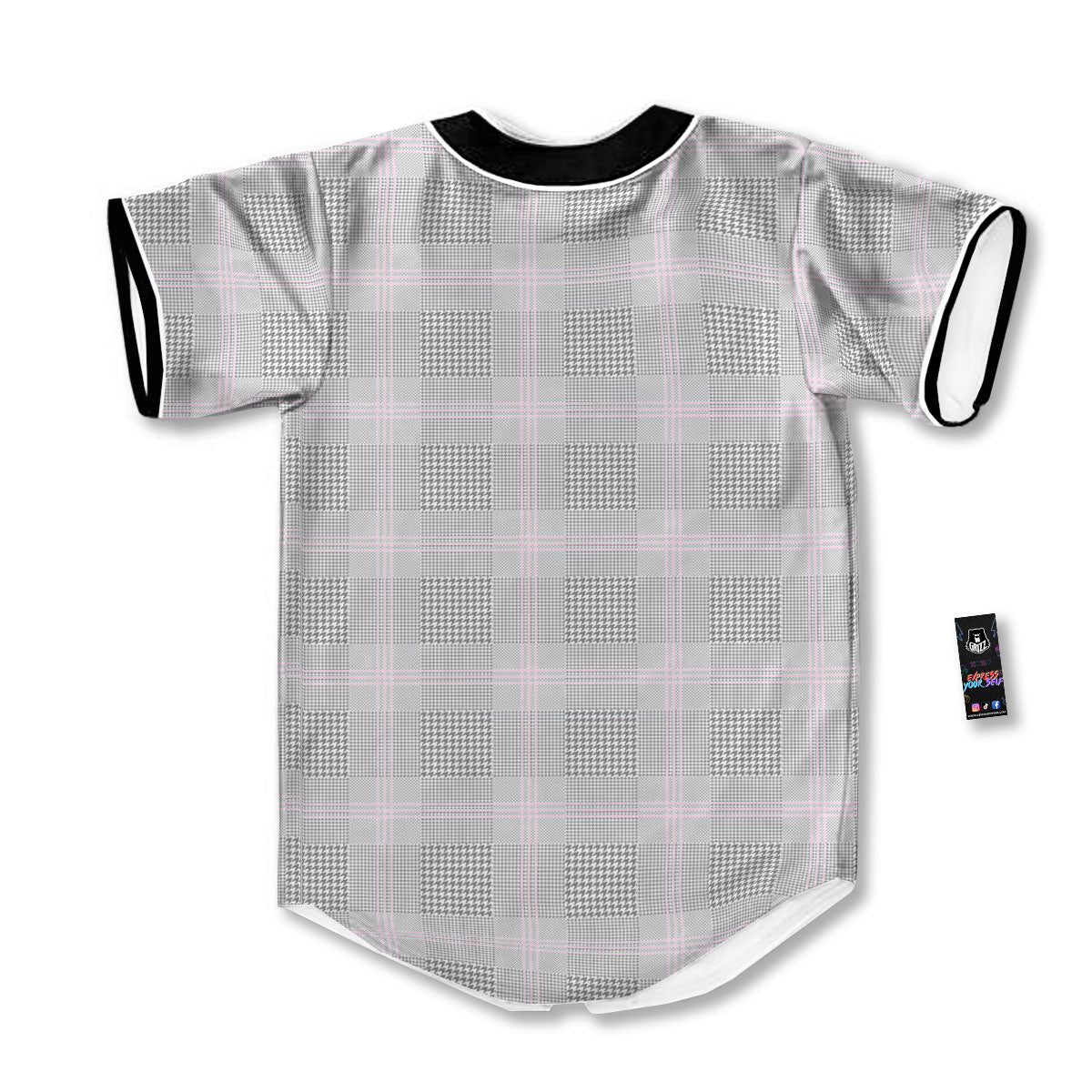 Grey Prince Of Wales Check Print Baseball Jersey-grizzshop