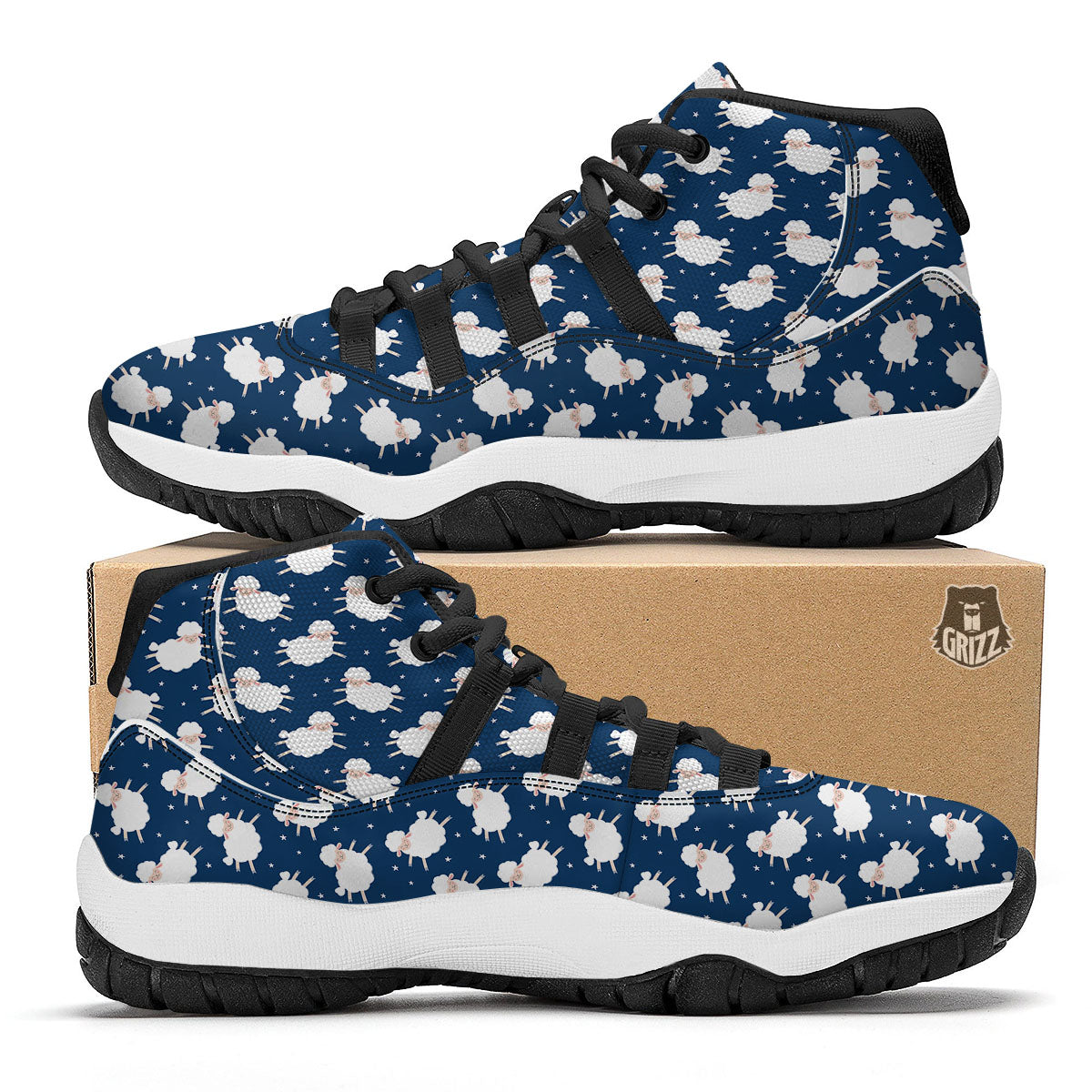 Grey Prince Of Wales Check Print Black Bball Shoes-grizzshop