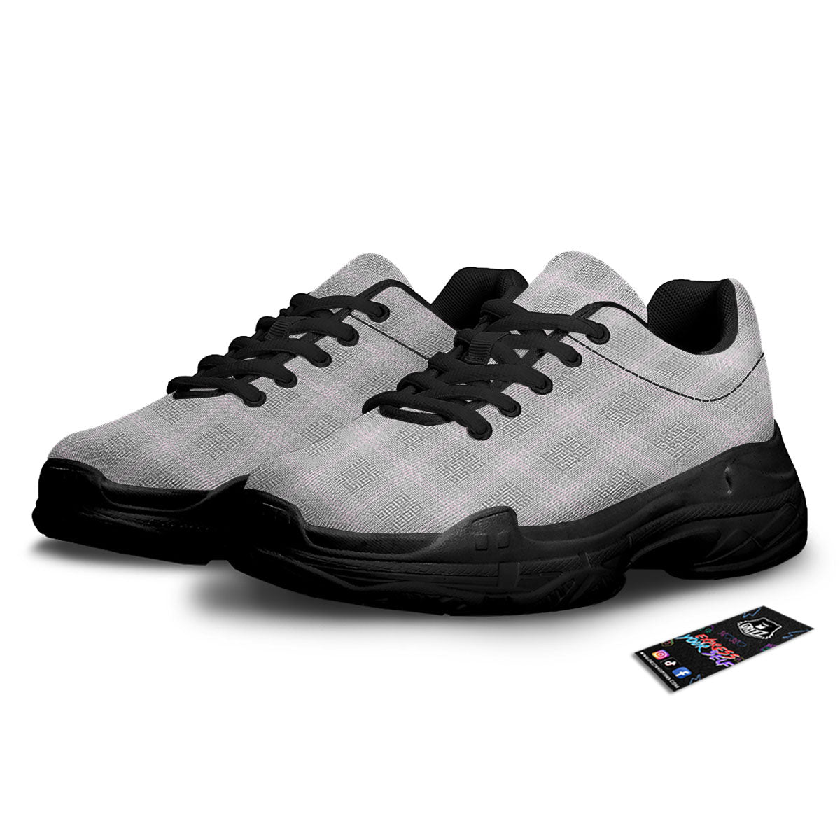 Grey Prince Of Wales Check Print Black Chunky Shoes-grizzshop