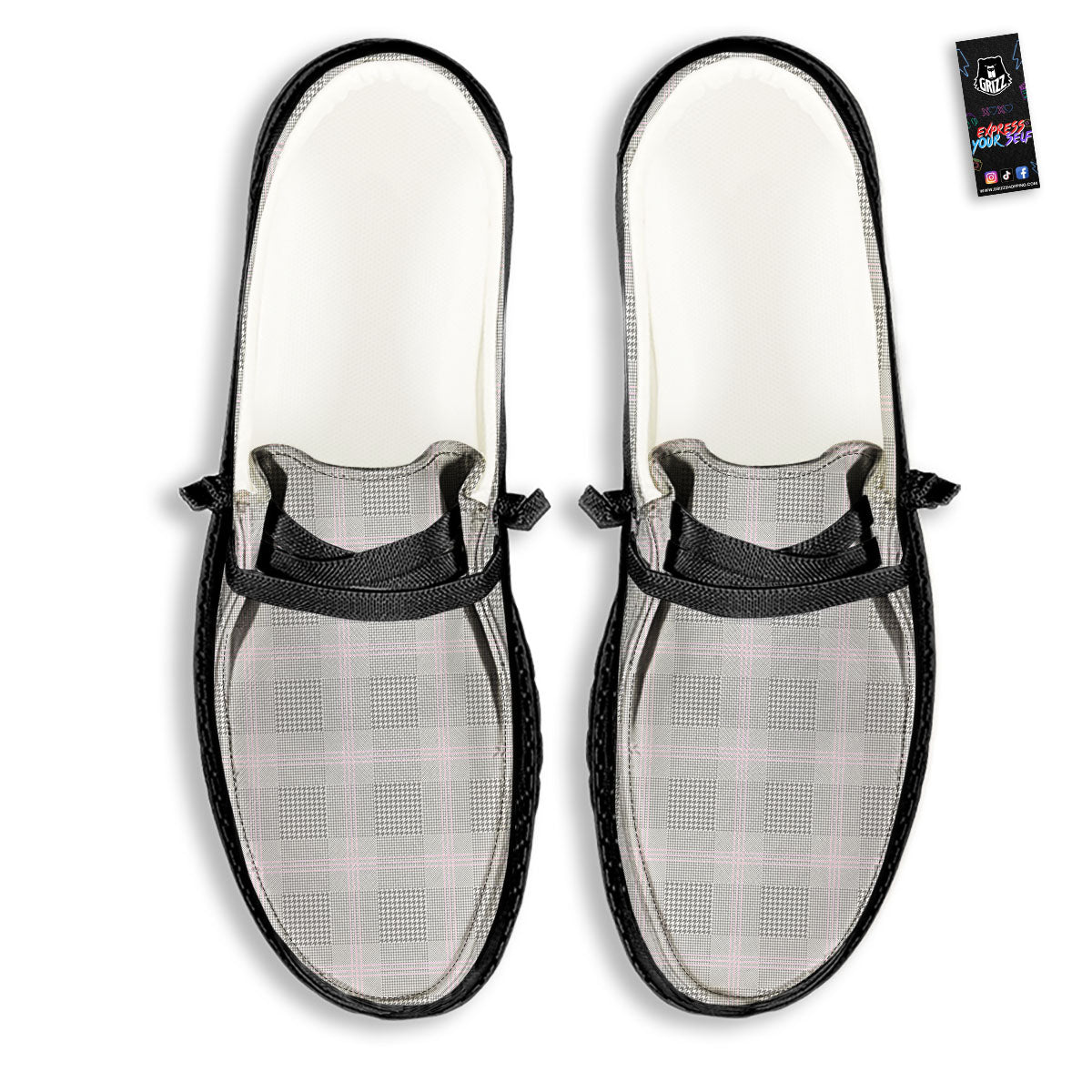 Grey Prince Of Wales Check Print Black Loafers-grizzshop