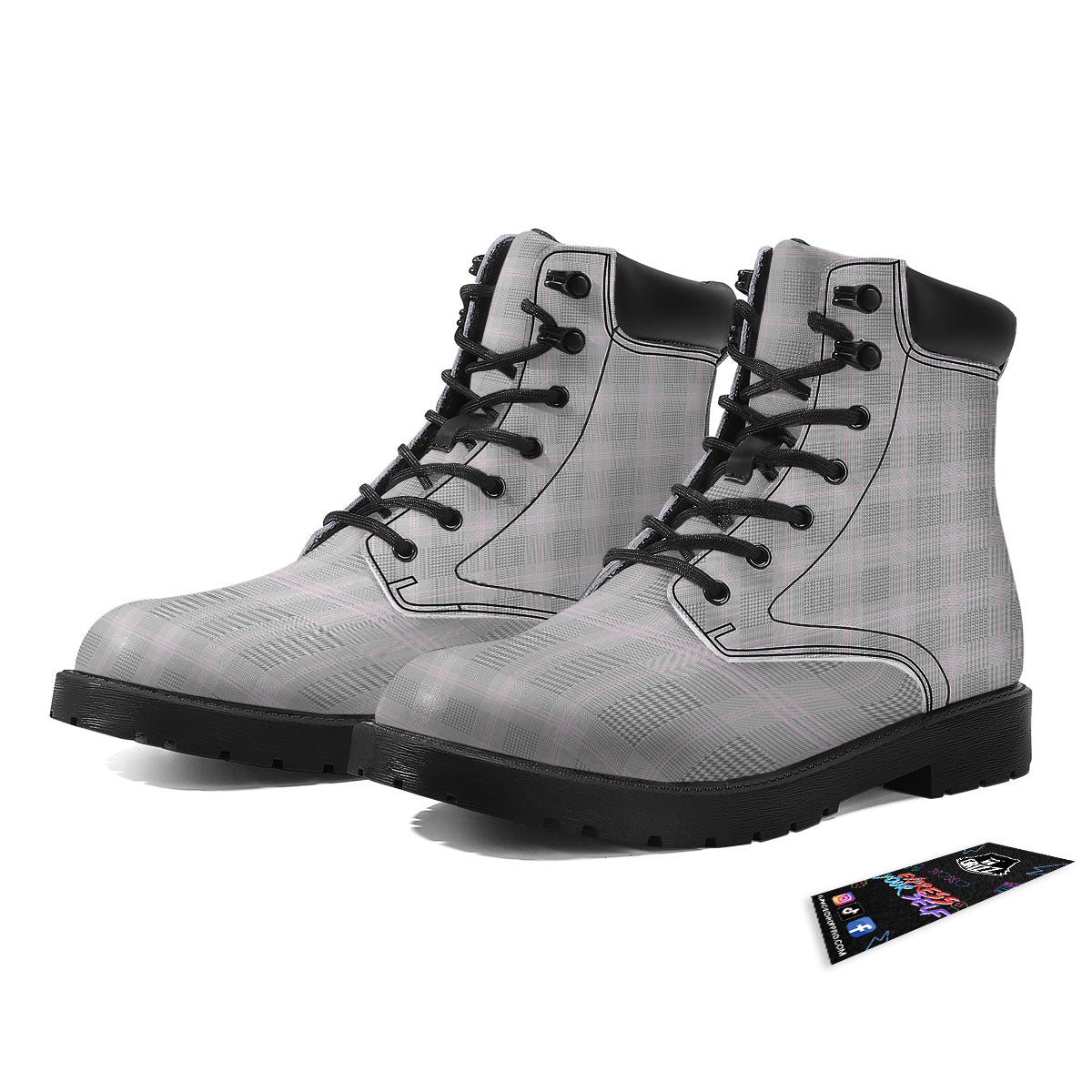 Grey Prince Of Wales Check Print Boots-grizzshop