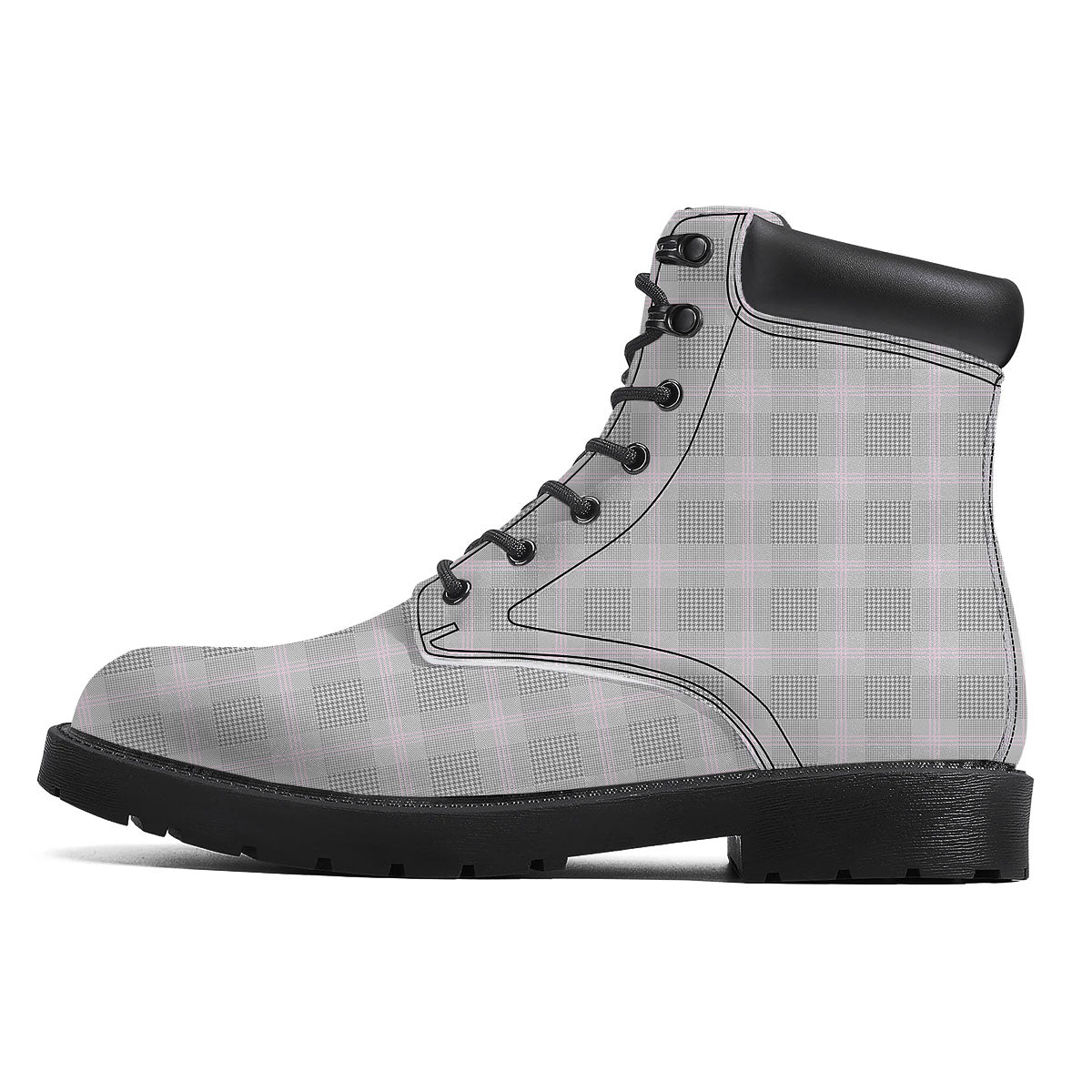 Grey Prince Of Wales Check Print Boots-grizzshop