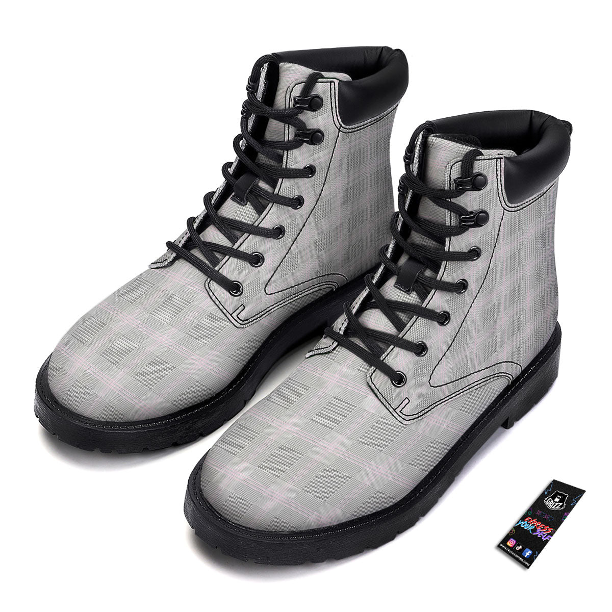 Grey Prince Of Wales Check Print Boots-grizzshop