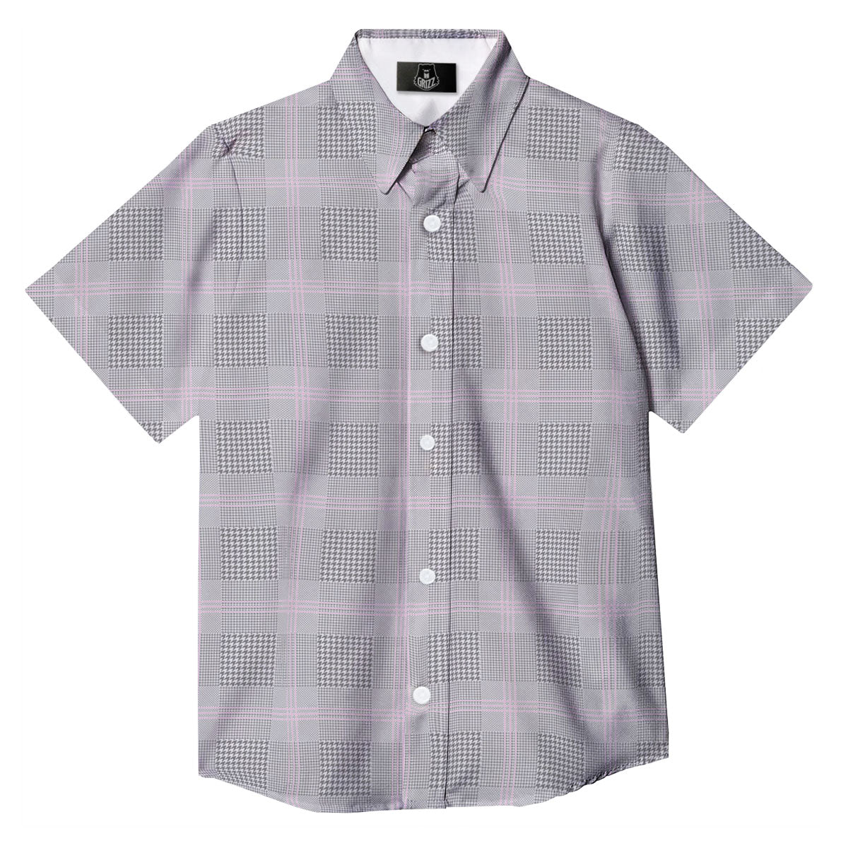 Grey Prince Of Wales Check Print Button Up Shirt-grizzshop