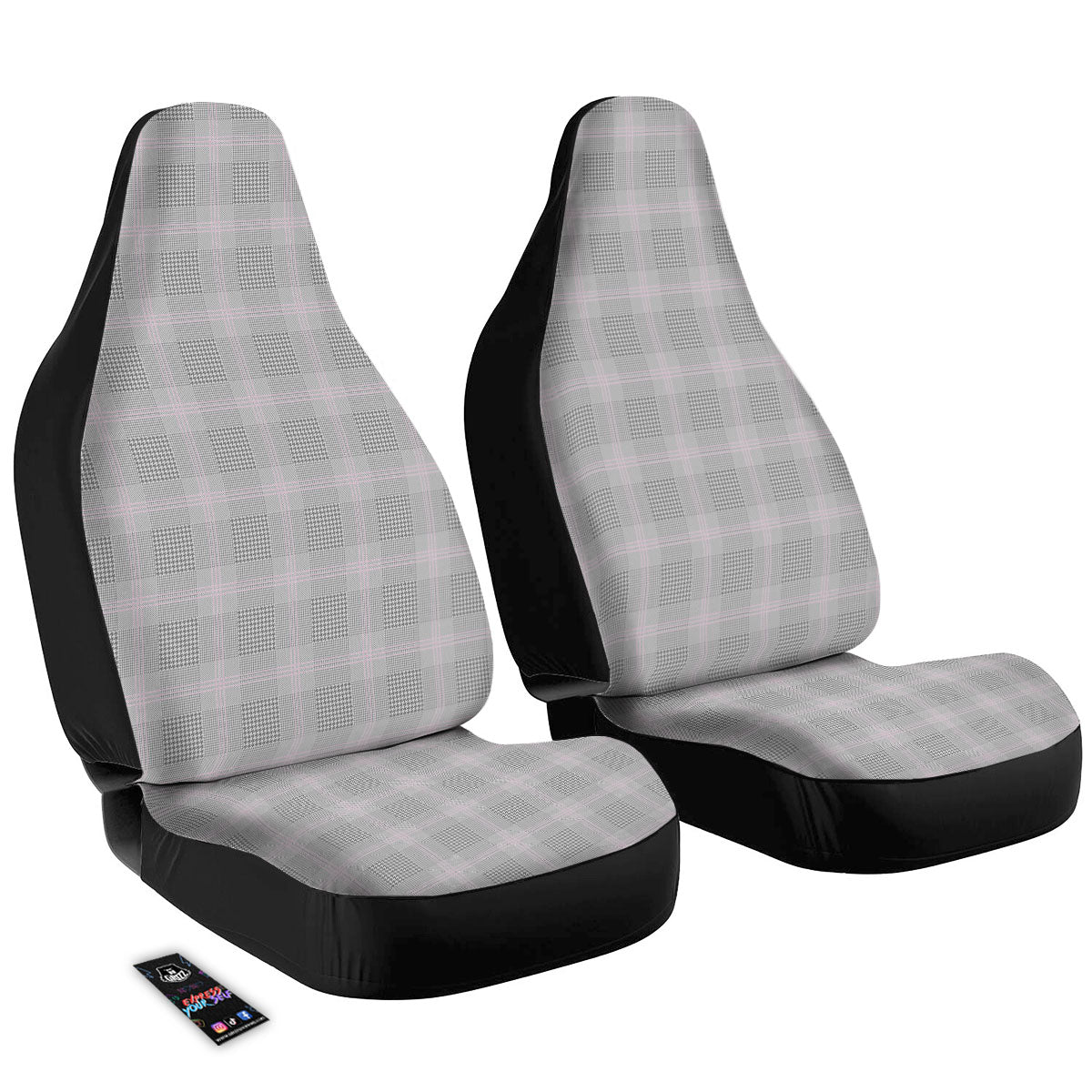 Grey Prince Of Wales Check Print Car Seat Covers-grizzshop