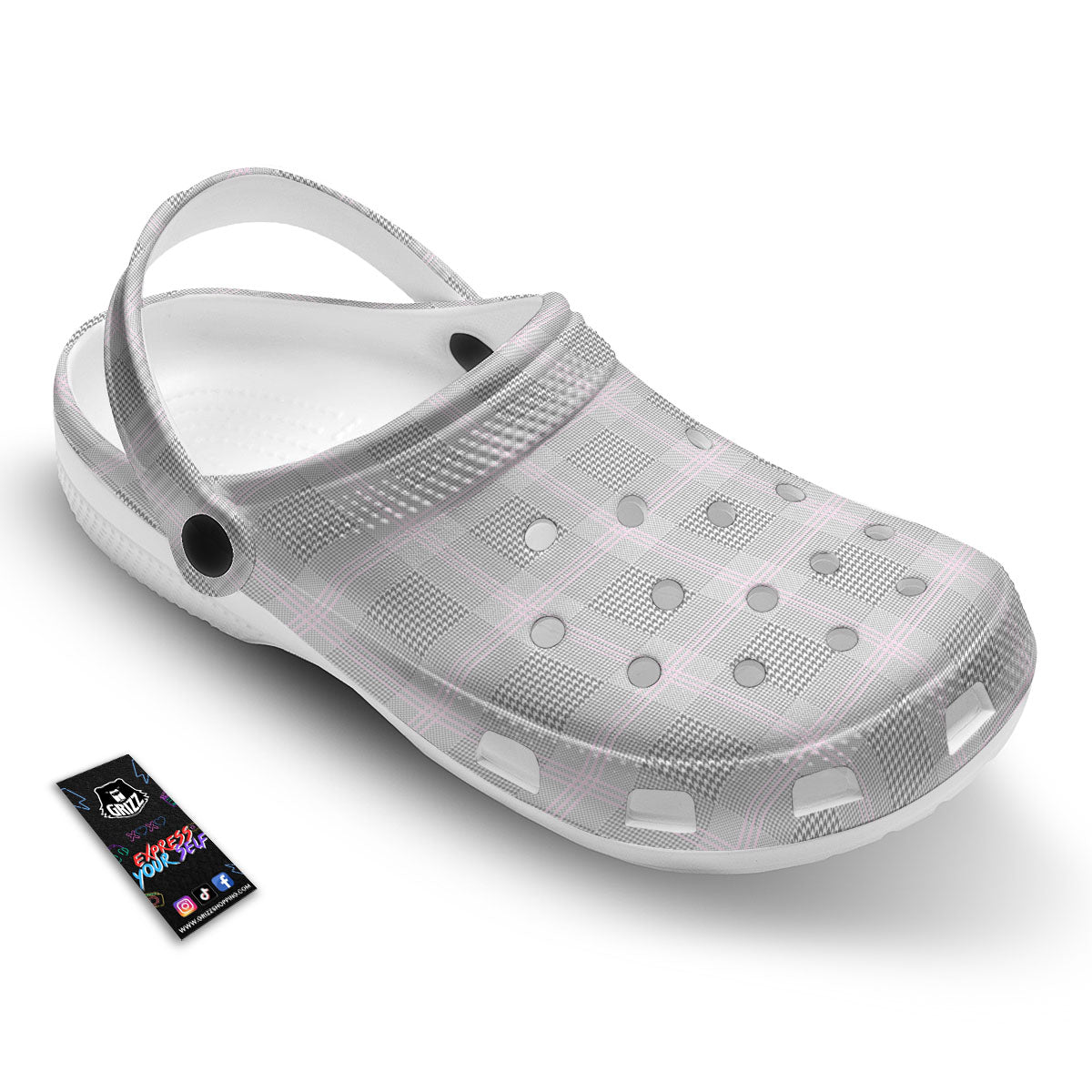 Grey Prince Of Wales Check Print Clog-grizzshop