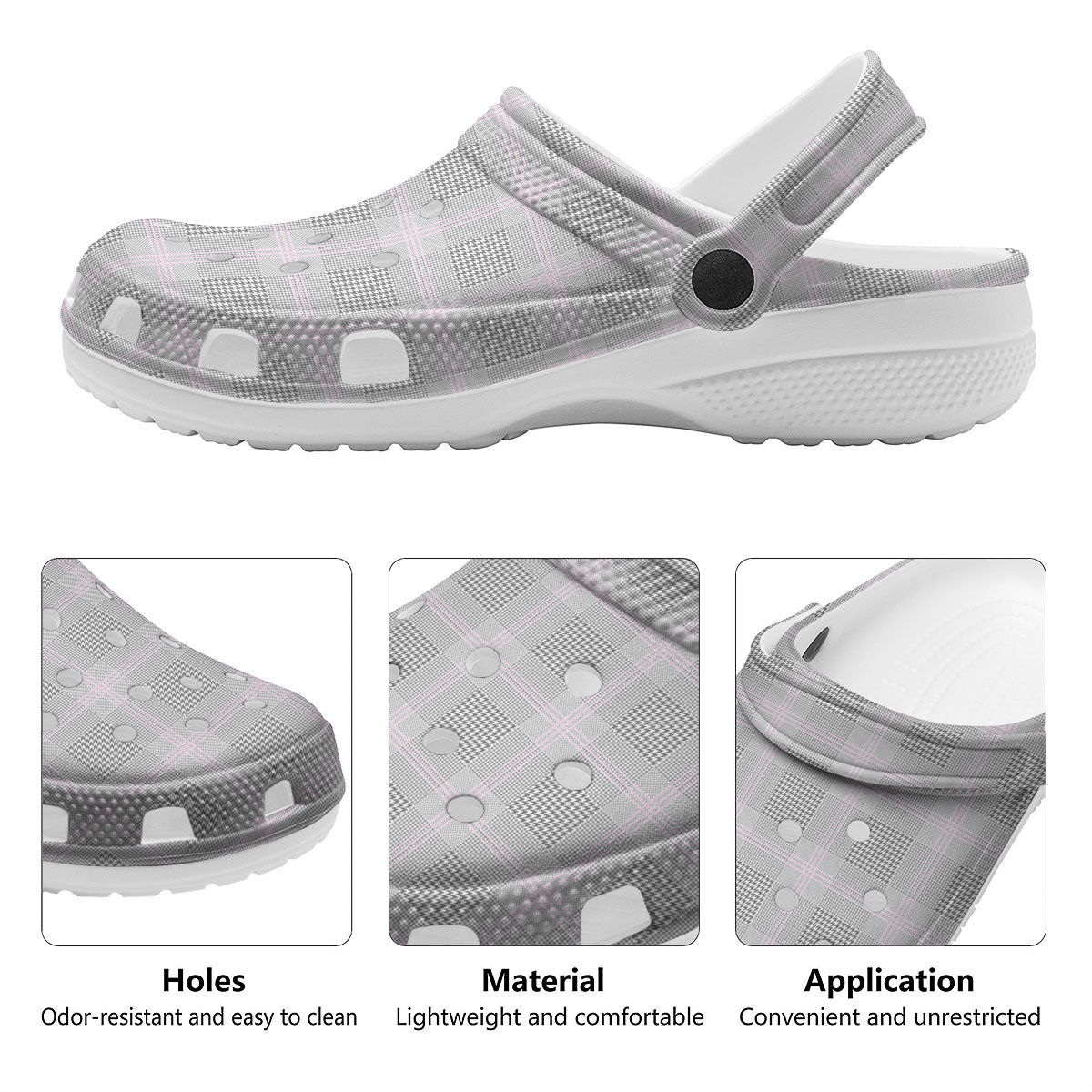 Grey Prince Of Wales Check Print Clog-grizzshop