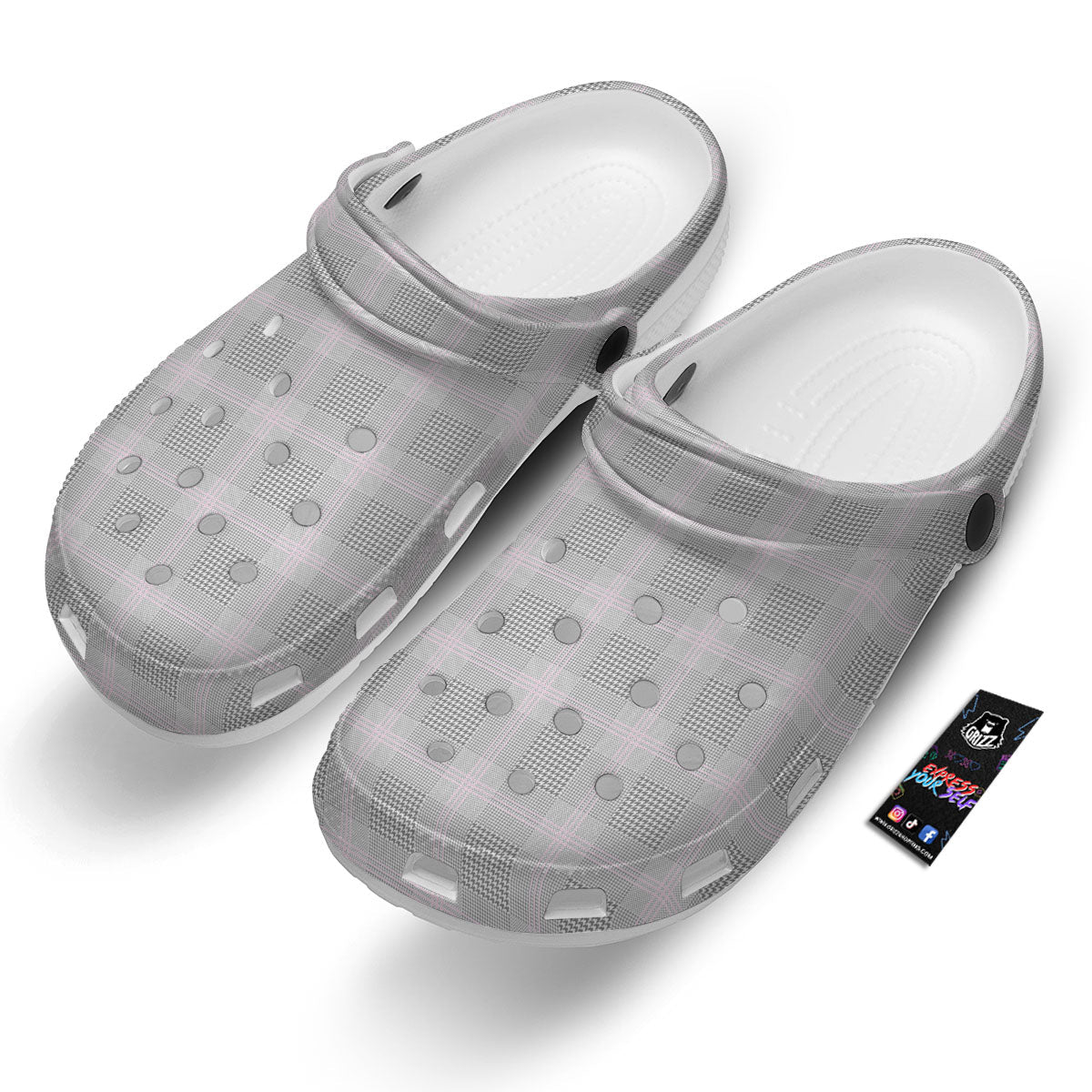 Grey Prince Of Wales Check Print Clog-grizzshop