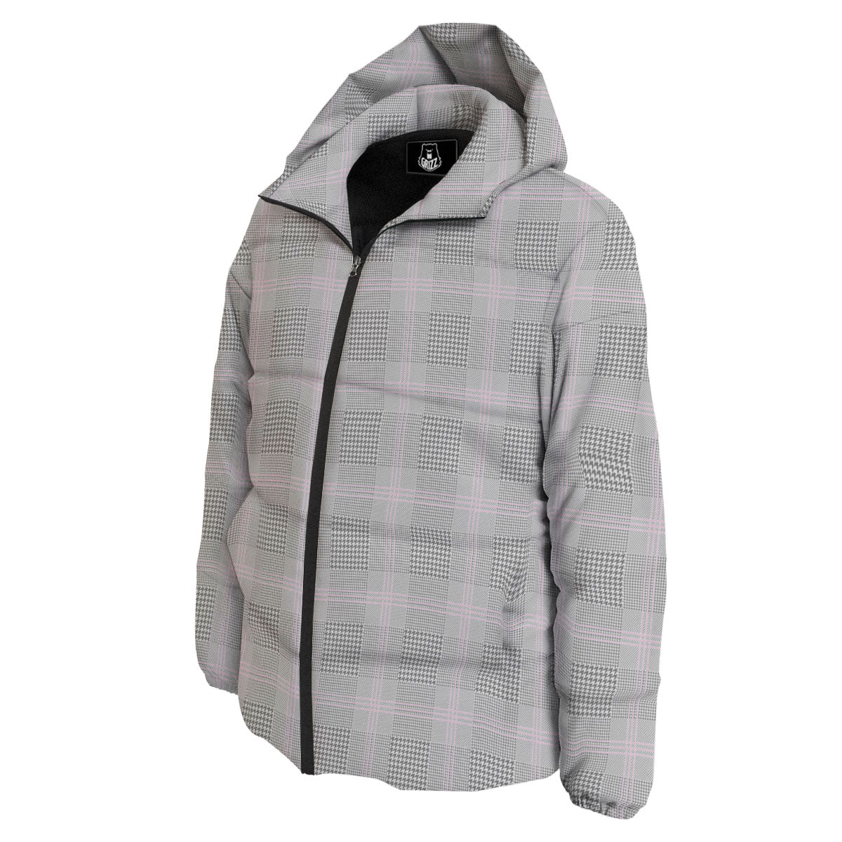 Grey Prince Of Wales Check Print Down Jacket-grizzshop