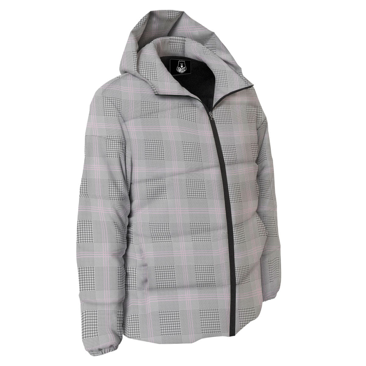 Grey Prince Of Wales Check Print Down Jacket-grizzshop