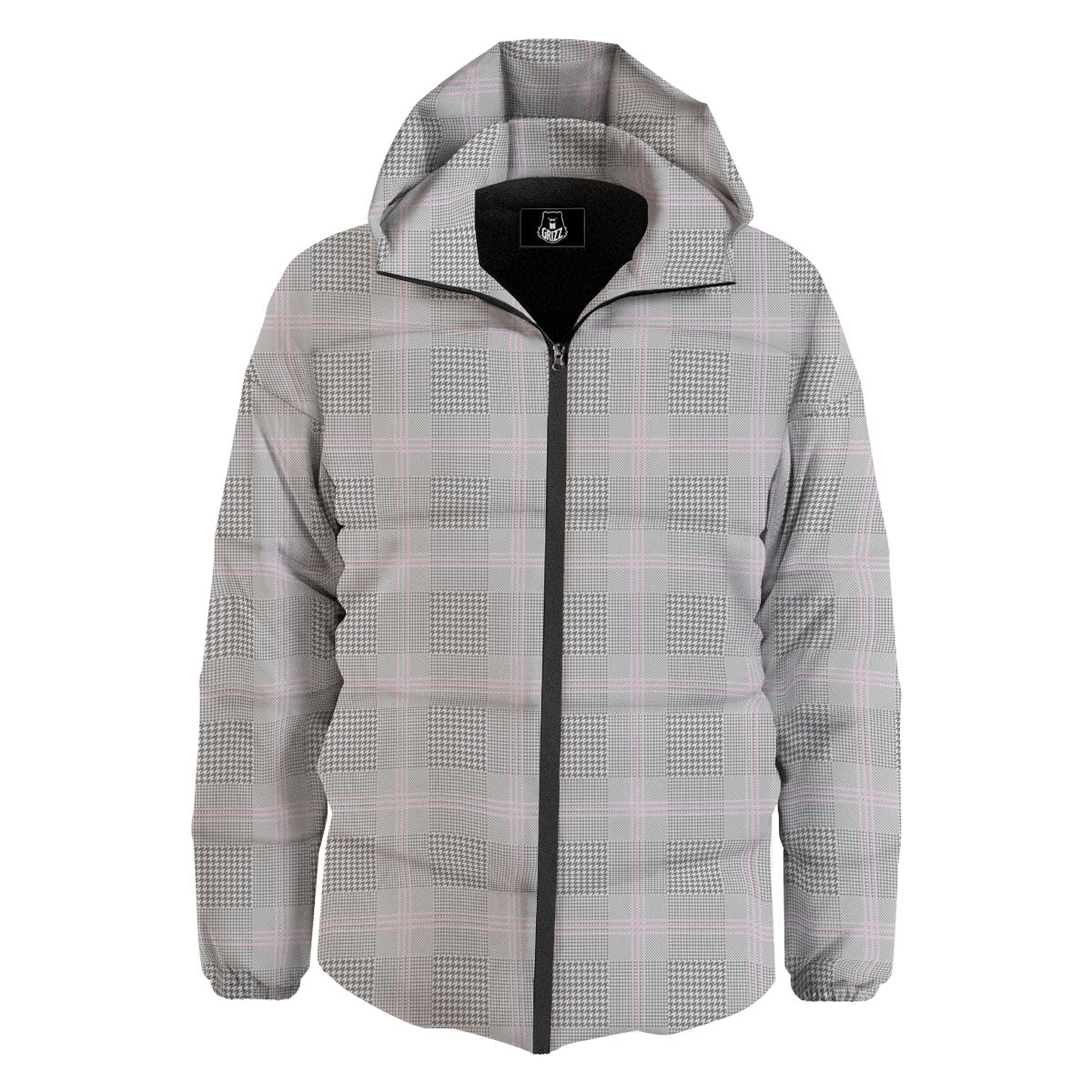 Grey Prince Of Wales Check Print Down Jacket-grizzshop