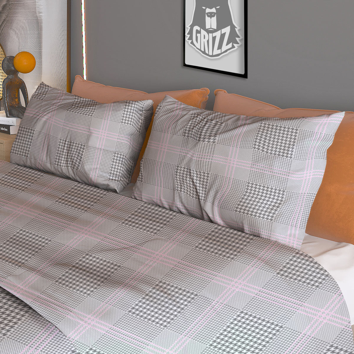 Grey Prince Of Wales Check Print Duvet Cover Bedding Set