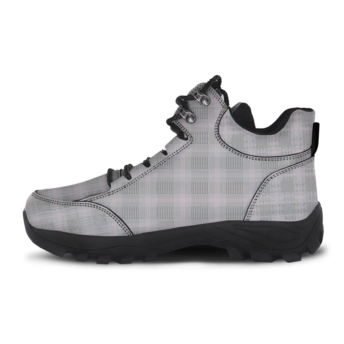 Grey Prince Of Wales Check Print Hiking Shoes-grizzshop