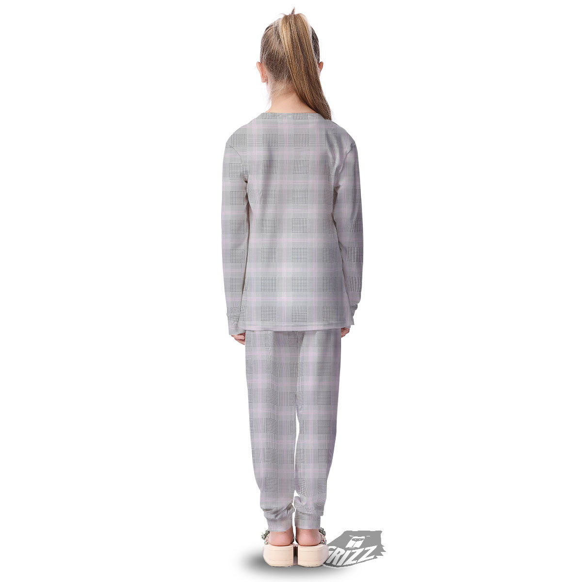 Grey Prince Of Wales Check Print Kid's Pajamas-grizzshop