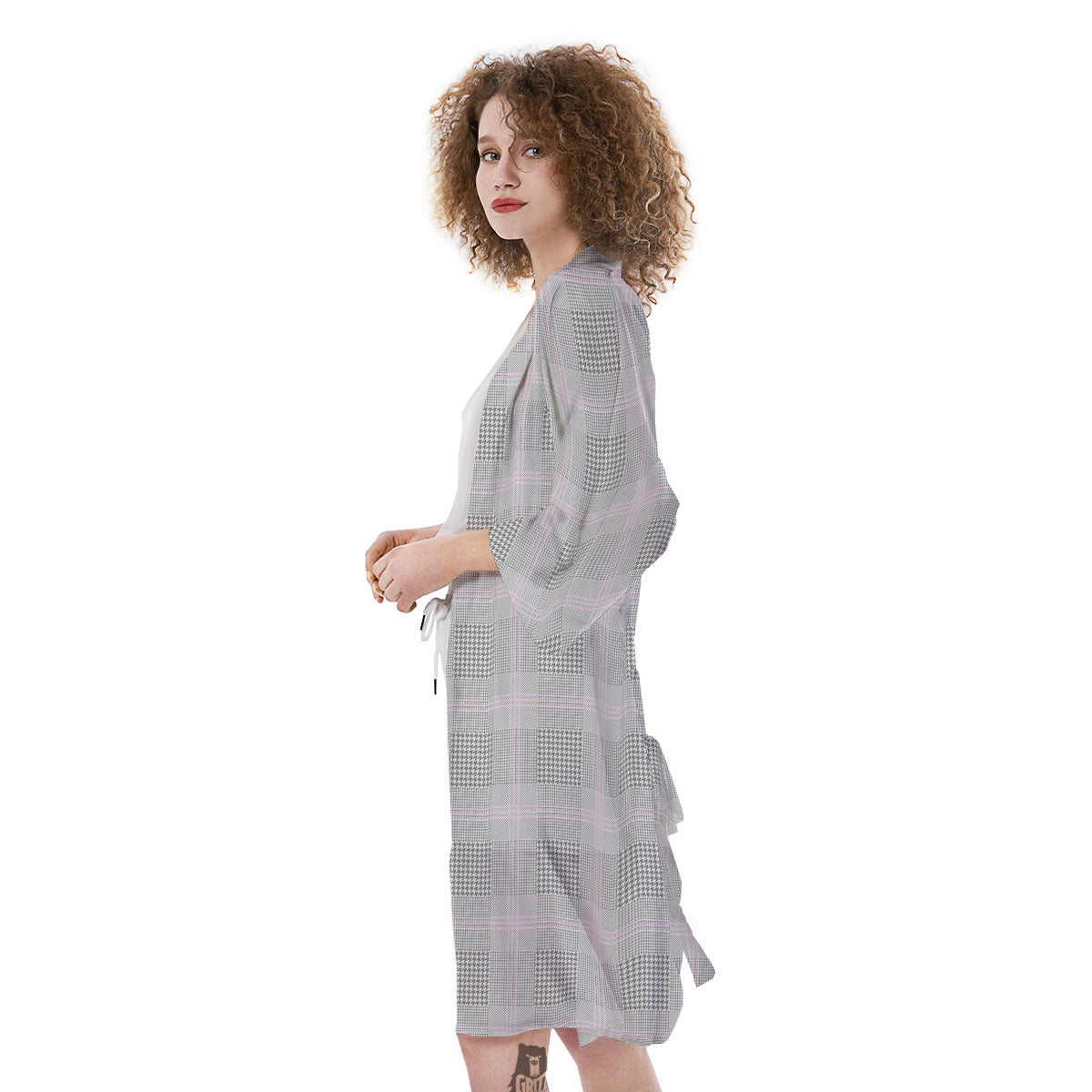 Grey Prince Of Wales Check Print Kimono-grizzshop