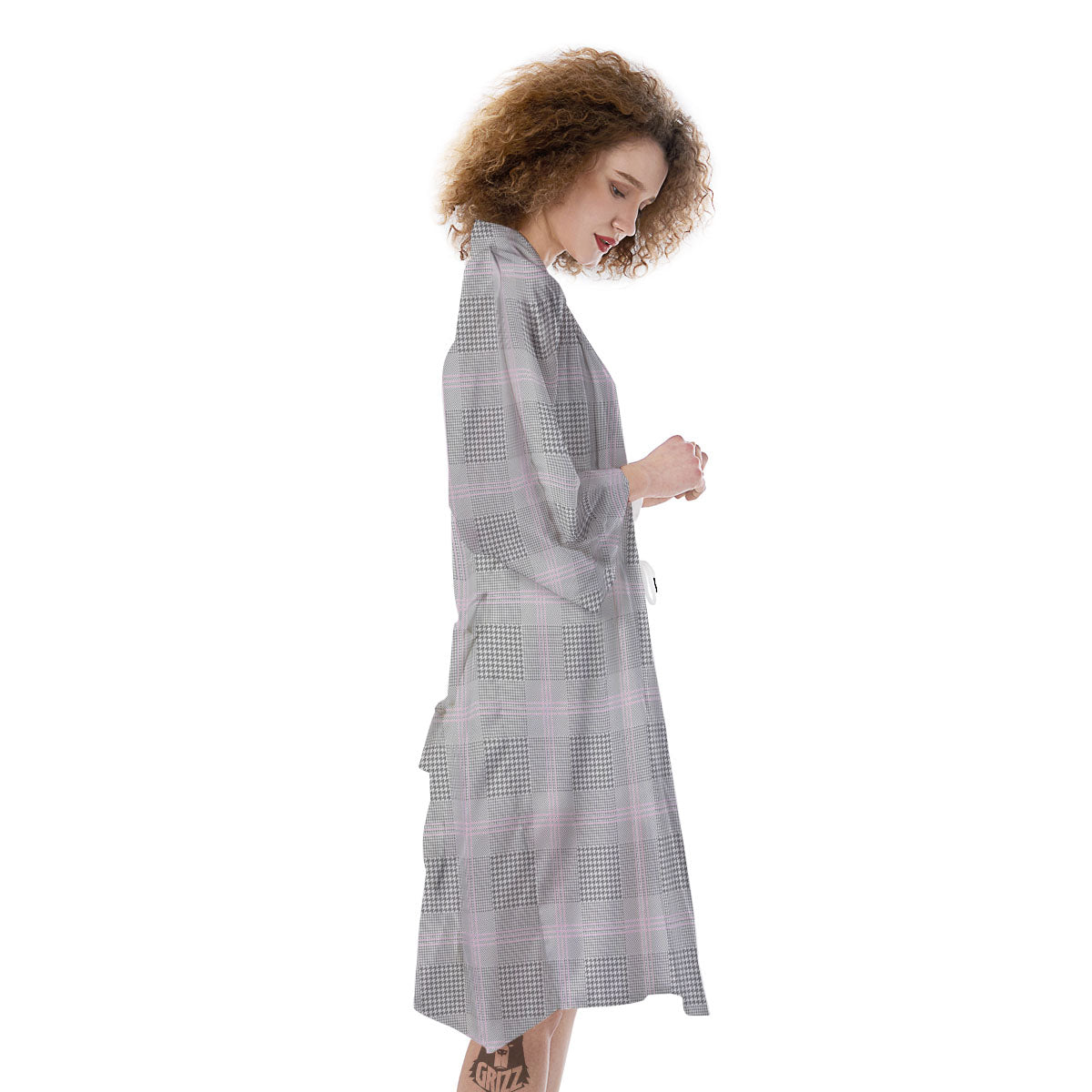 Grey Prince Of Wales Check Print Kimono-grizzshop