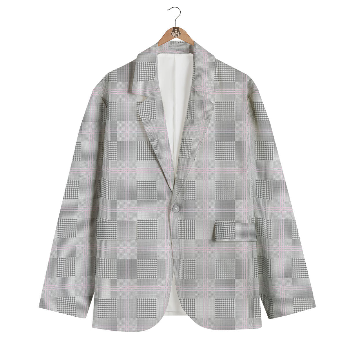Grey Prince Of Wales Check Print Men's Blazer-grizzshop