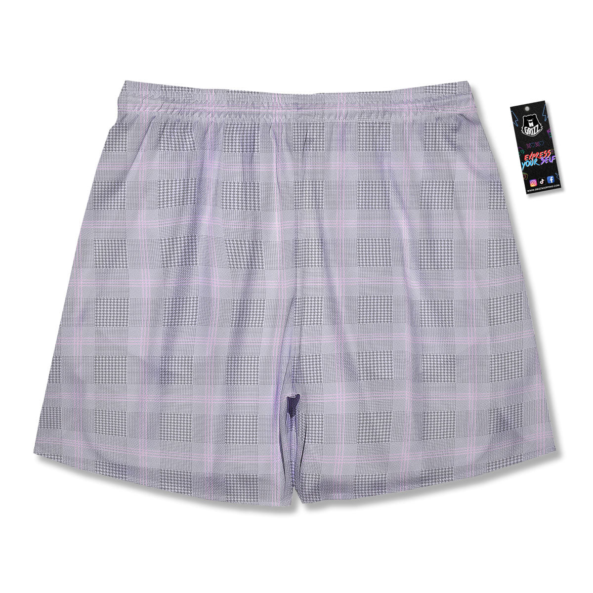 Grey Prince Of Wales Check Print Men's Running Shorts-grizzshop