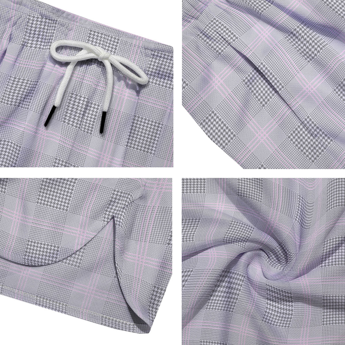 Grey Prince Of Wales Check Print Men's Running Shorts-grizzshop