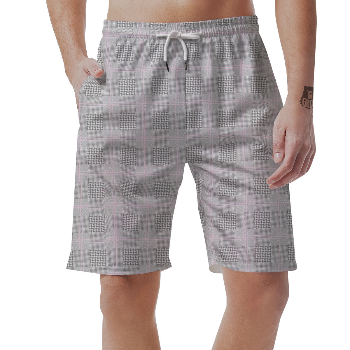 Grey Prince Of Wales Check Print Men's Shorts-grizzshop