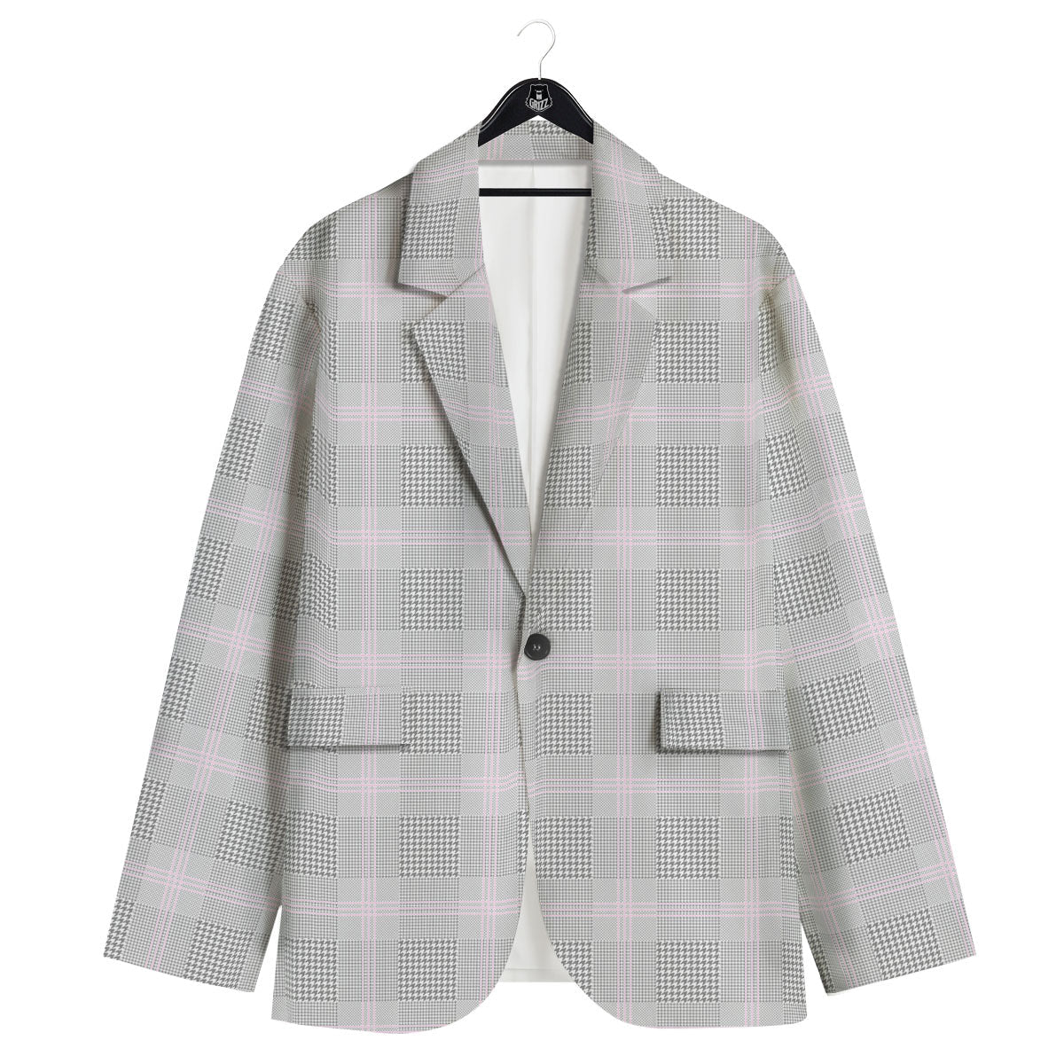 Grey Prince Of Wales Check Print Men's Sport Coat-grizzshop
