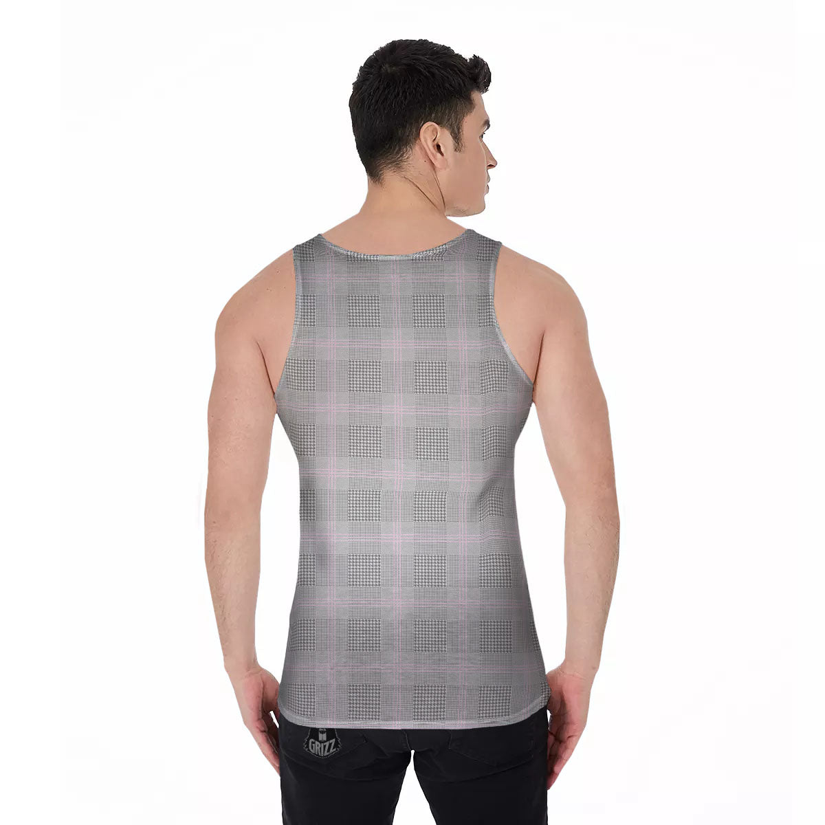 Grey Prince Of Wales Check Print Men's Tank Top-grizzshop
