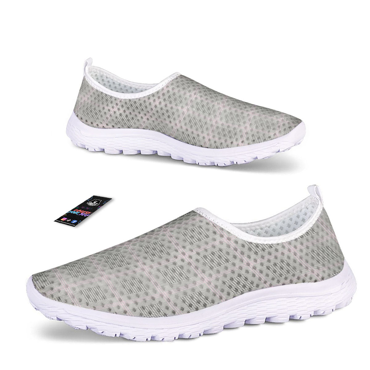 Grey Prince Of Wales Check Print Nurse Shoes-grizzshop