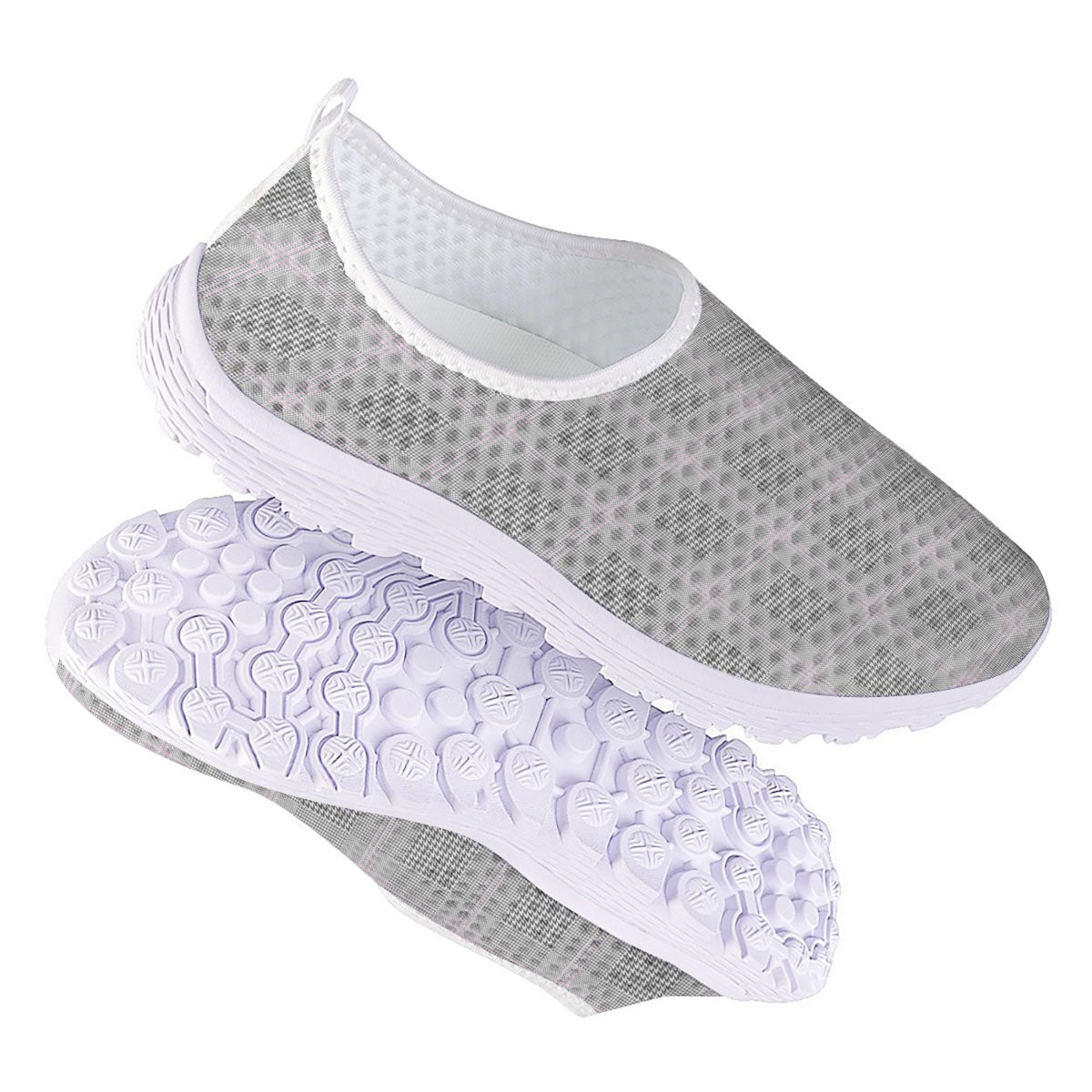 Grey Prince Of Wales Check Print Nurse Shoes-grizzshop